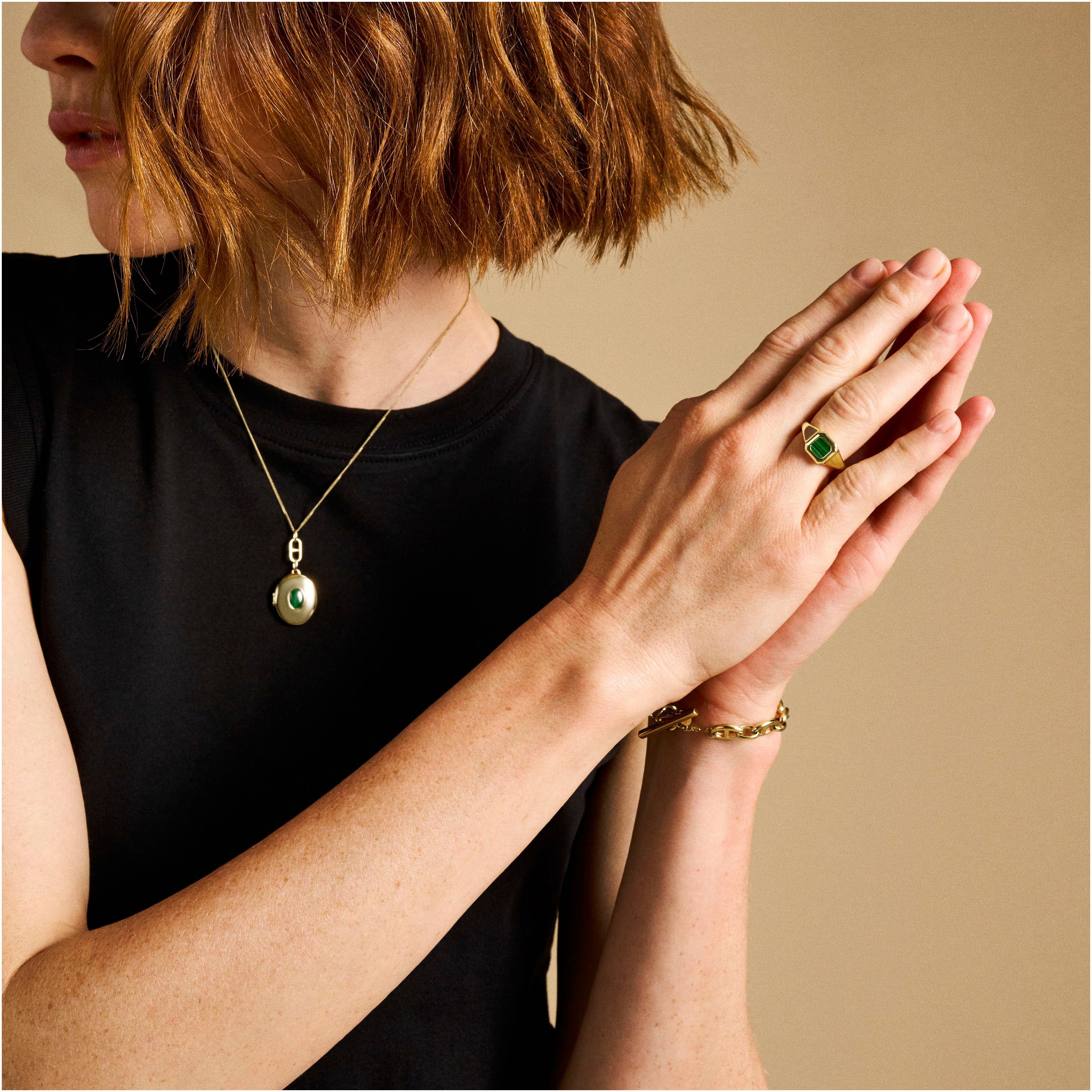 Fossil Fingerring »Schmuck Geschenk Edelstahl Signet Ring All Stacked Up, JA7232710«, mit Malachit