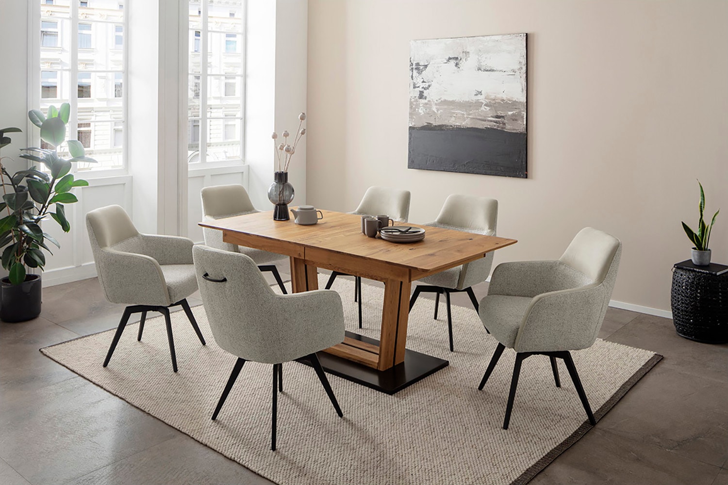 MCA furniture Esstisch »Morena Säulentisch Komfort Tisch« Synchronauszug,ausziehbar,Wildeiche,massiv,geölt,XXL