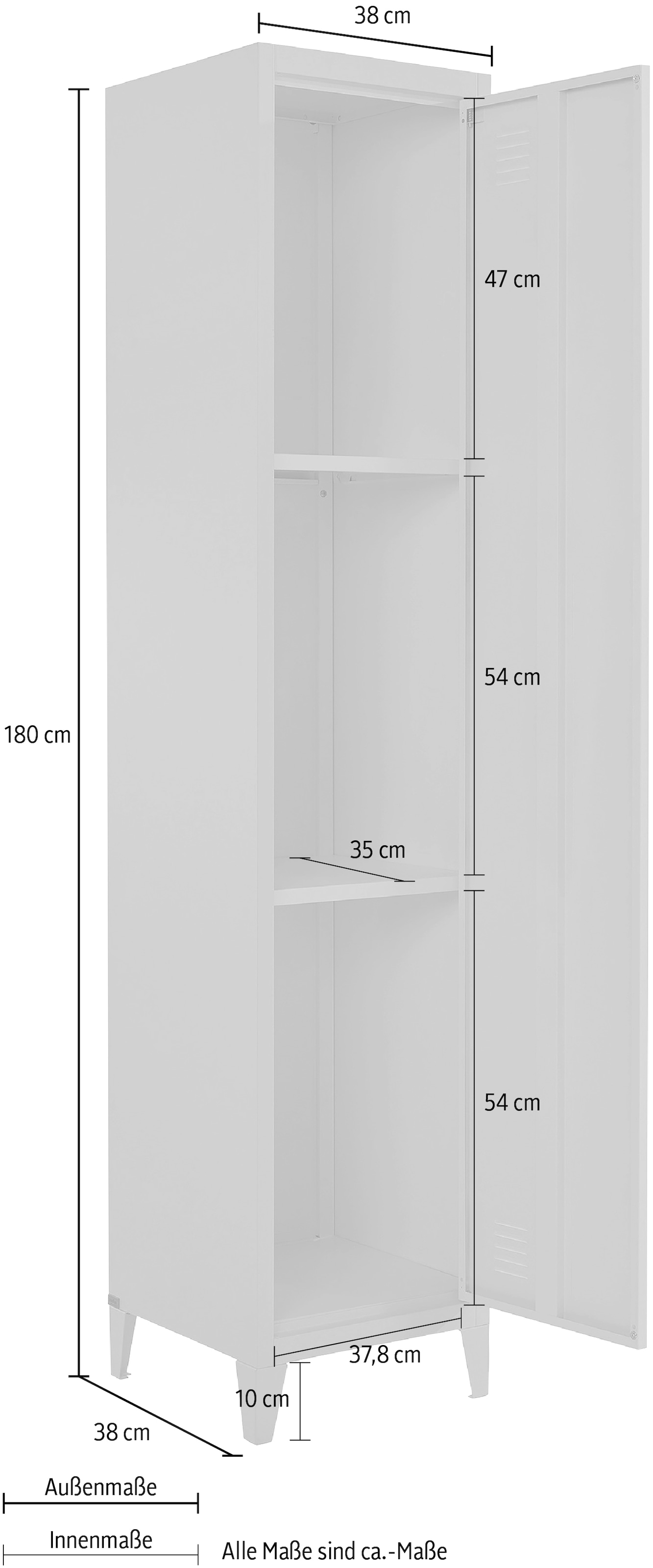andas Garderobenschrank »Jensjorg, Mehrzweckschrank«, Hochschrank aus Metall, 2 x Einlegeböden hinter der Tür, Höhe 180 cm