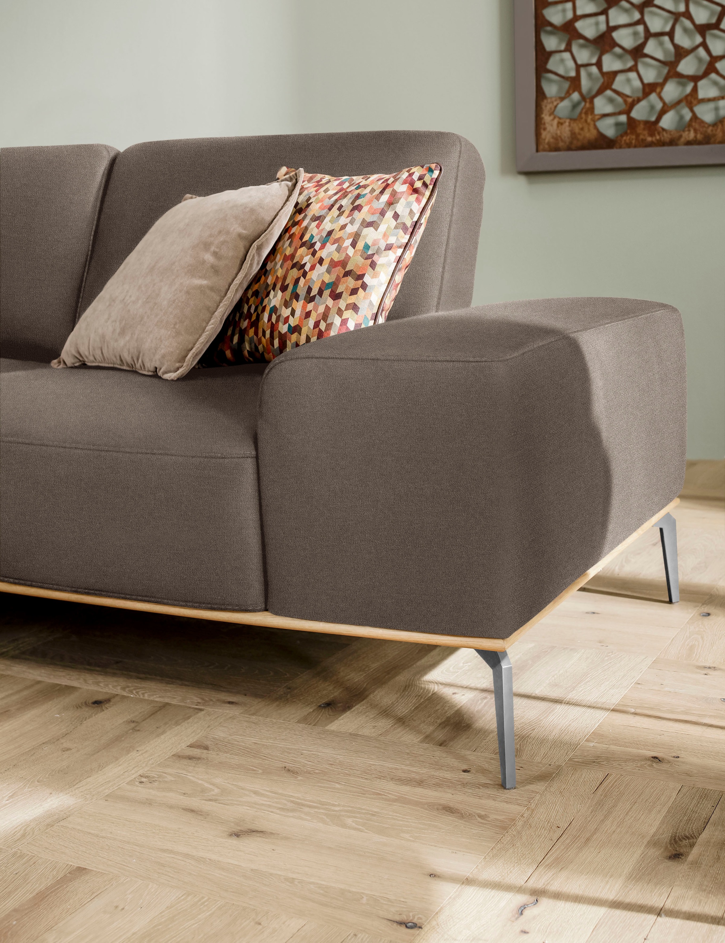 W.SCHILLIG Ecksofa »run, Designsofa, bequem, L-Form«, mit elegantem Holzsockel, Füße in Chrom glänzend, Breite 299 cm