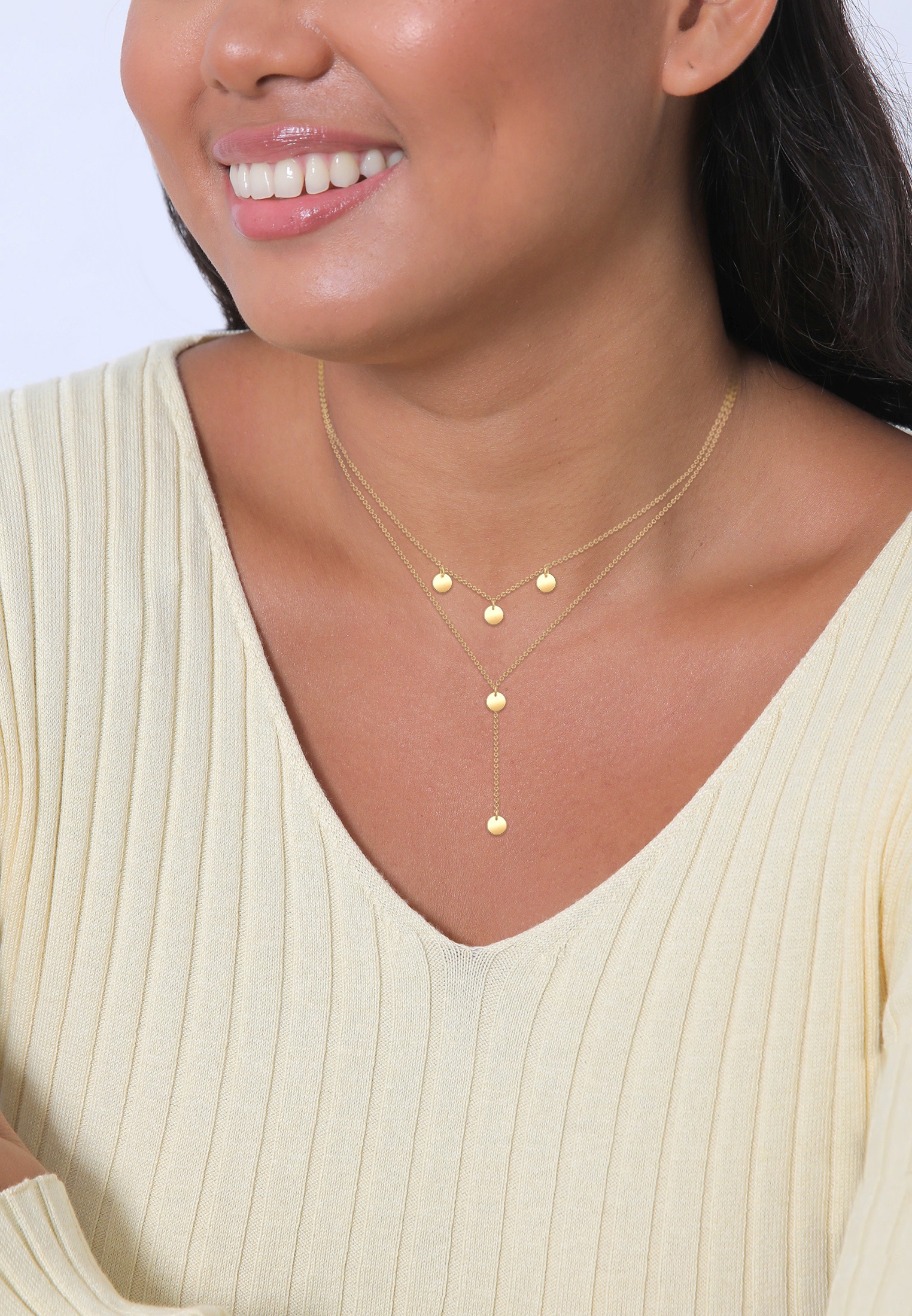 Elli Y-Kette »Halskette Y-Kette Geo Layer Kreis Plättchen 925 Silber«