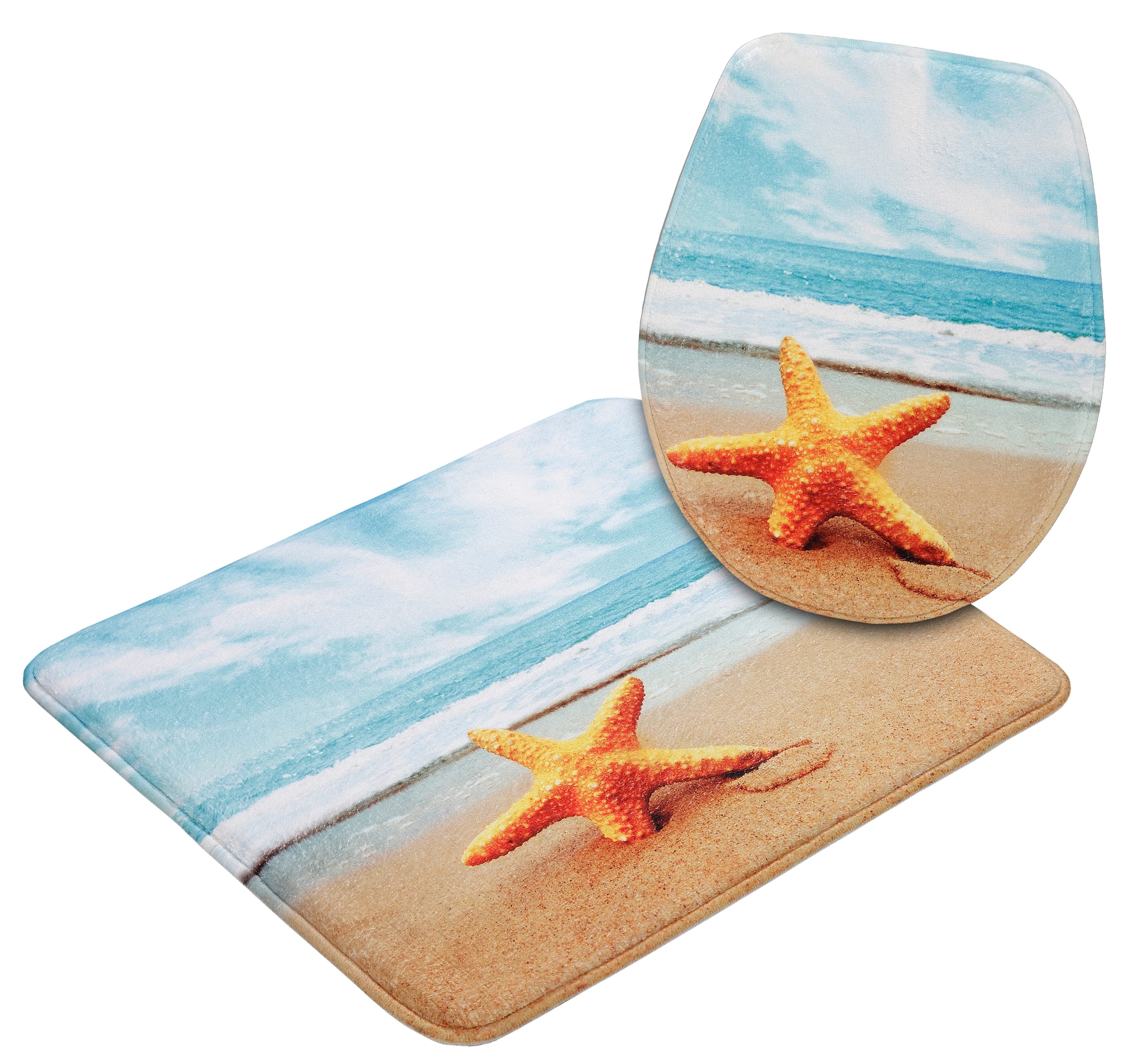 my home Badematte »Seestern«, rutschhemmend beschichtet-Memory Schaum, fußbodenheizungsgeeignet-schnell trocknend-strapazierfähig, Badteppich, Naturmotiv, Strand, Badematten auch als Set erhältlich