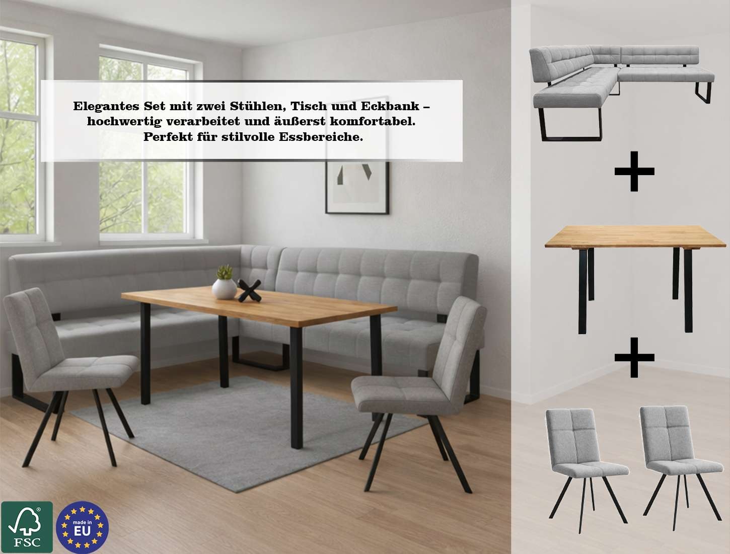 Home affaire Eckbank »Mia Küchenbank, Polsterbank, Esszimmerbank, 207x167 cm« Moderne Bank und  Farben, Sitzplatzanzahl: 5, Frei in Raum stellbar