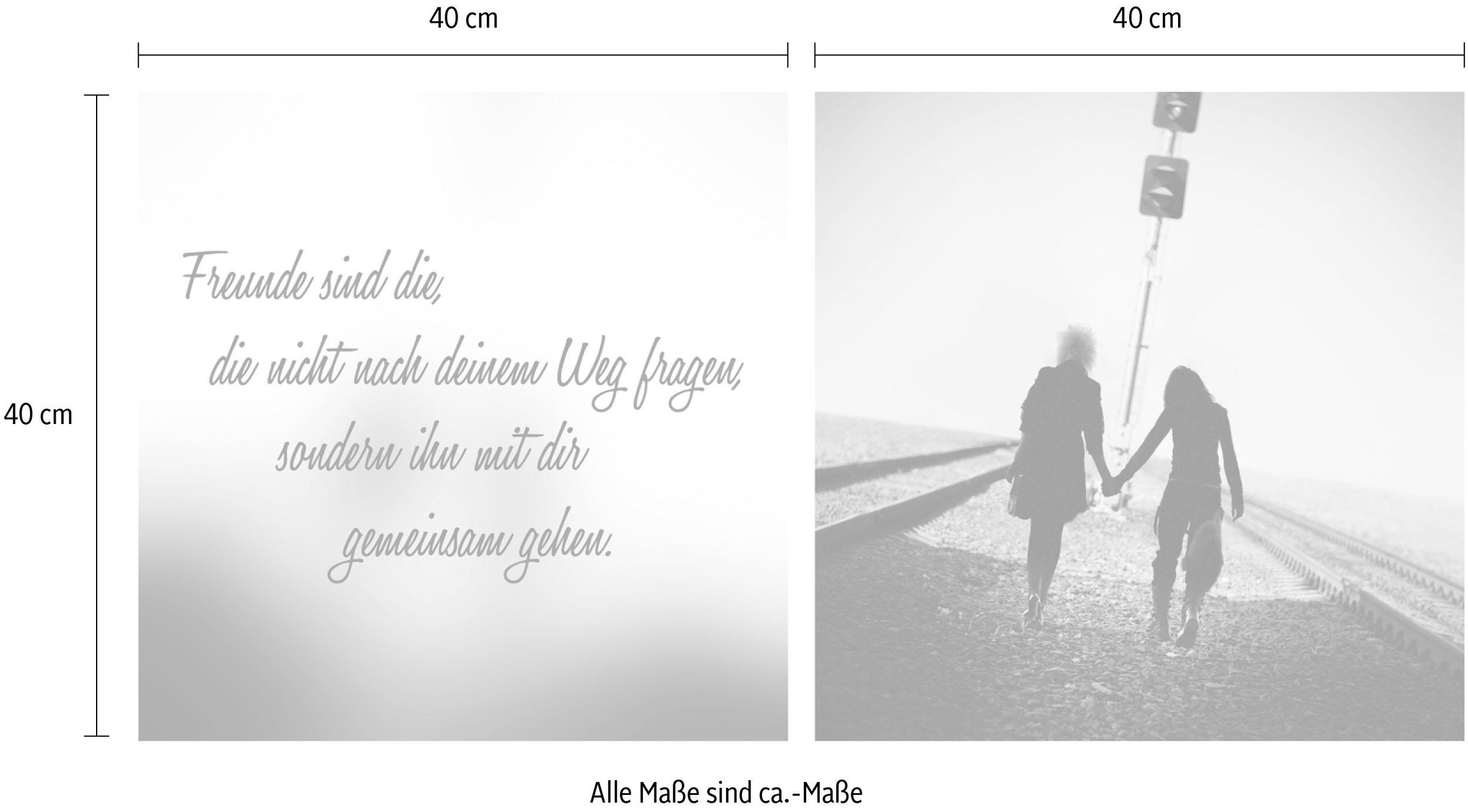 queence Leinwandbild »Freunde«, Foto-Menschen-Kunst-Modern-Spa-Spa Bilder-Sprüche-Sprüche & Texte-Schriftzug-Schriftzüge-Gruppen & Familien, (Set), Premium-Leinwandstoff, Handarbeit aus Deutschland, Spruch, 2er Set
