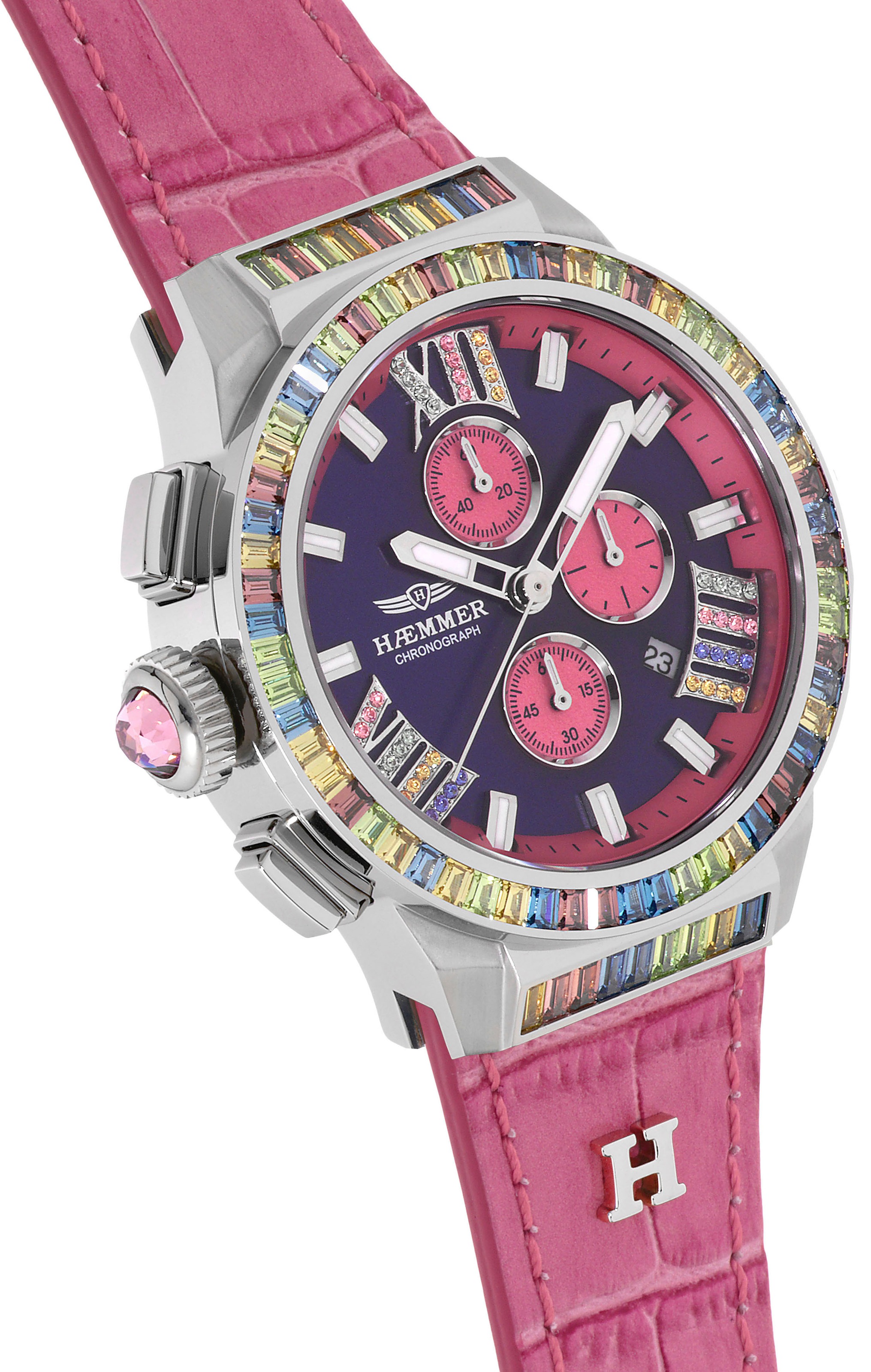 HAEMMER GERMANY Chronograph »GLORIOUS«, Quarzuhr, Damenuhr, Datum, Stoppfunktion, Saphirglas, Lederarmband