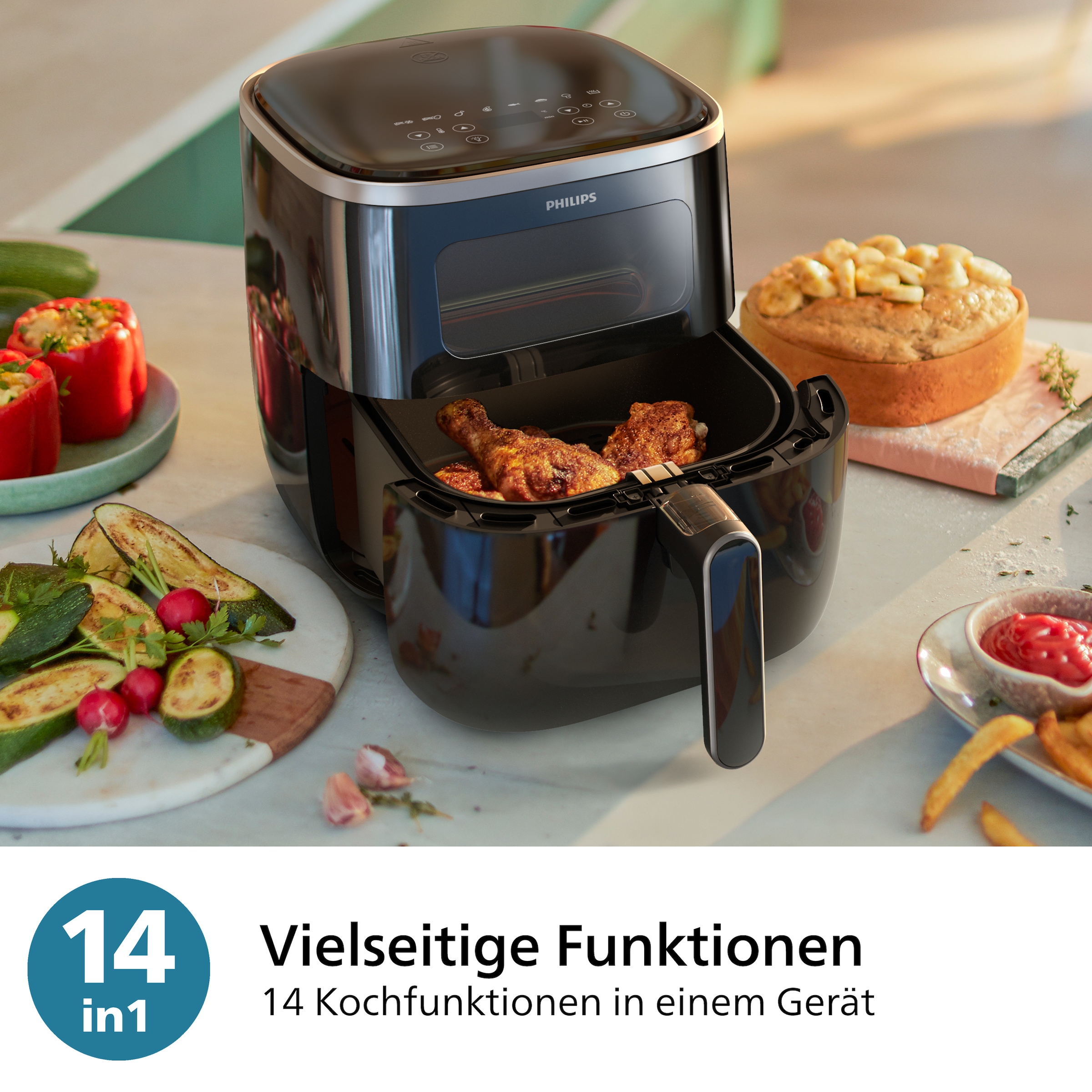 Philips Heißluftfritteuse »Airfryer XL HD9257/88 „Fan-Edition“, mit 5,6 l, Sichtfenster«, 1700 W, RapidAir Technologie, Digitalem Display und WiFi Konnektivität