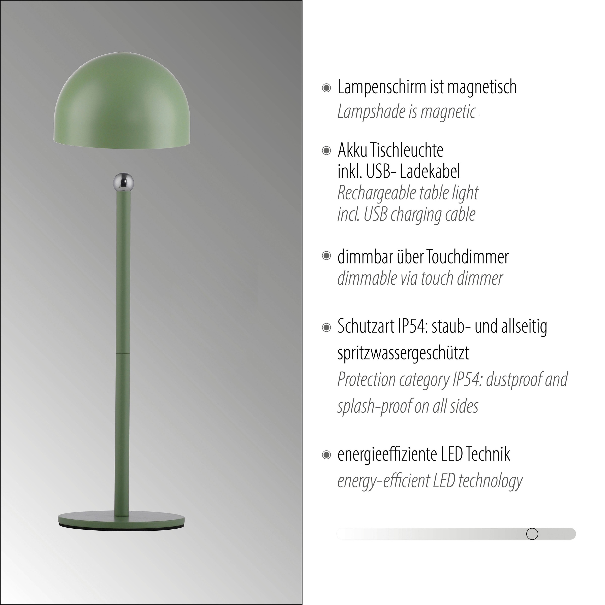 OTTO home Tischleuchte »Akku Tischlampe Gerrin Indoor Outdoor, magnetischer Flaschenaufsatz« LED-Board Warmweiß Pilzlampe Flaschenaufsatz, Regulierung der Lichtstärke, Pilz, Lampe