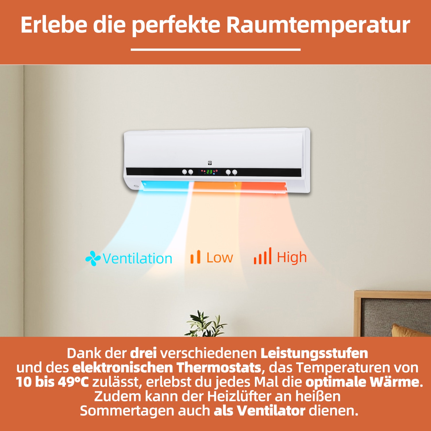 SHX Heizlüfter »SHX501HEAT2023«, 2000 W, PTC-Keramik, Wandmontage, 2000W