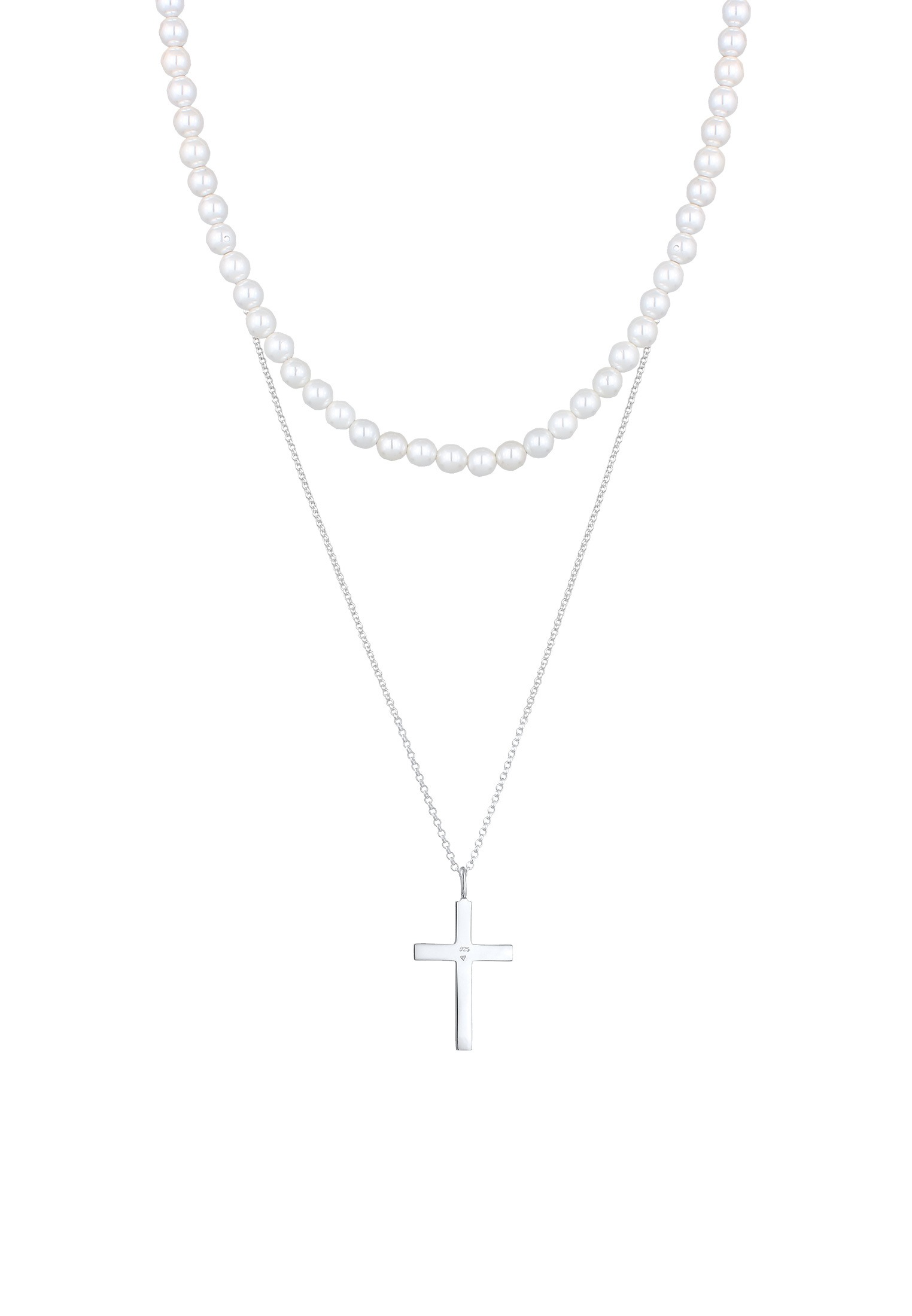 Kuzzoi Kette mit Anhänger »Halskette Muschelkernperlen Kreuz Klassik 2er Set 925 Silber«