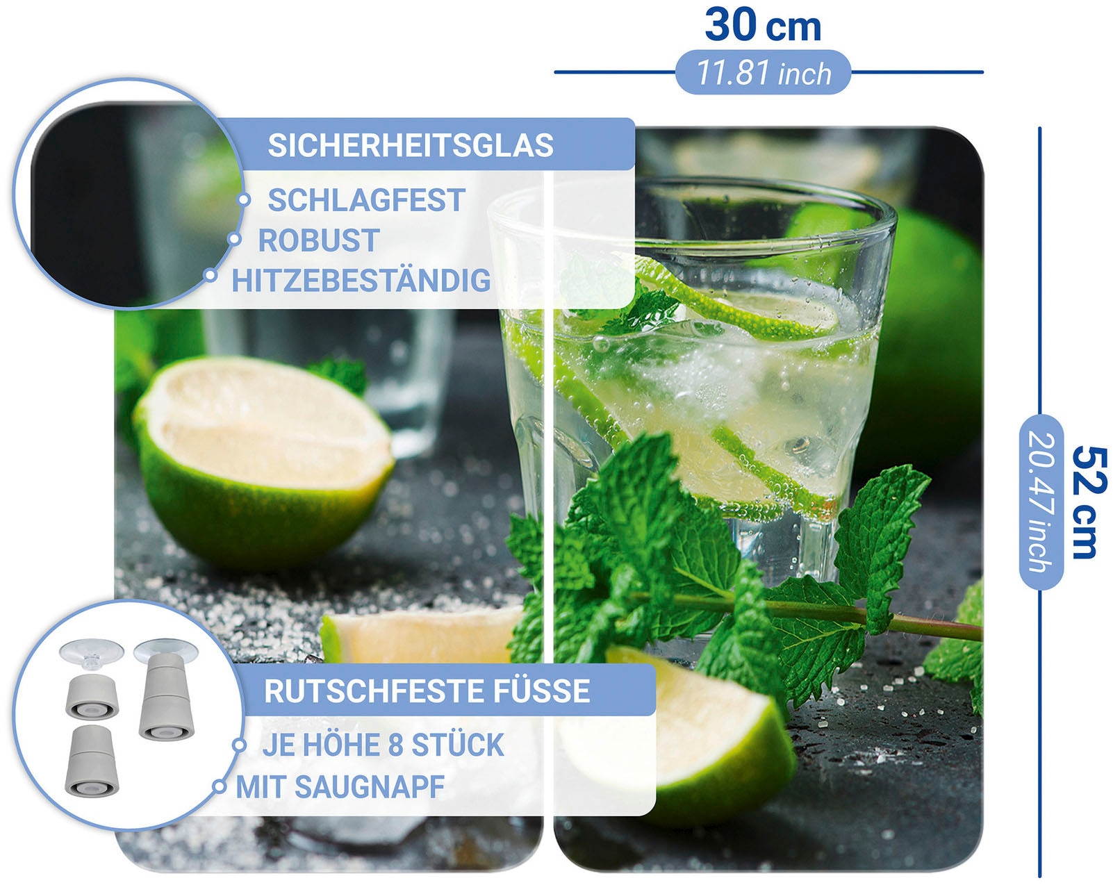 WENKO Herd-Abdeckplatte »Universal Modell Mojito« Herdabdeckung für alle Herdarten, kratzfest, mit rutschfesten Füßen