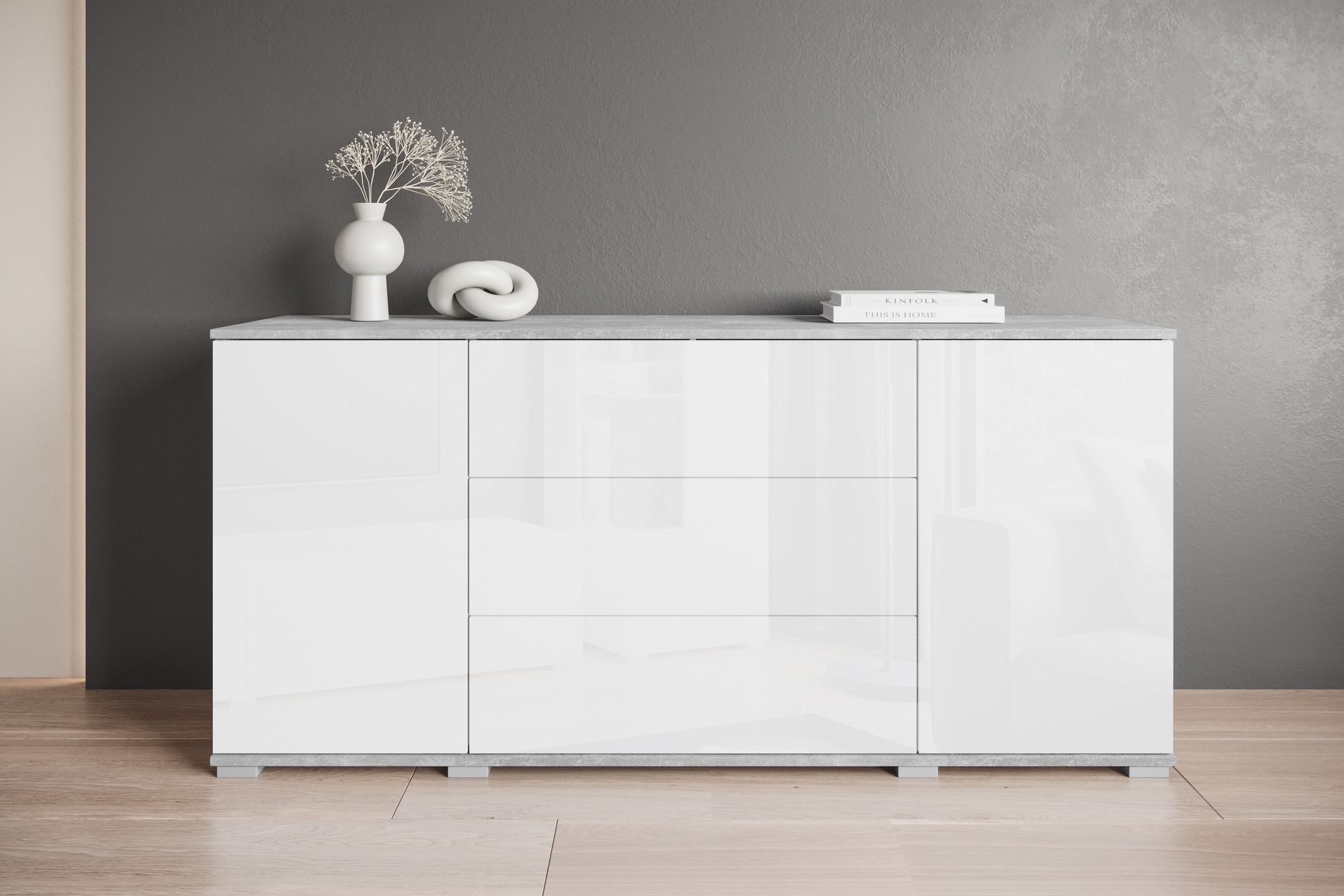 INOSIGN Sideboard »Kenia«, (1 St.), Modernes Sideboard mit 3 Schubladen und 4 Fächern, Breite 150 cm