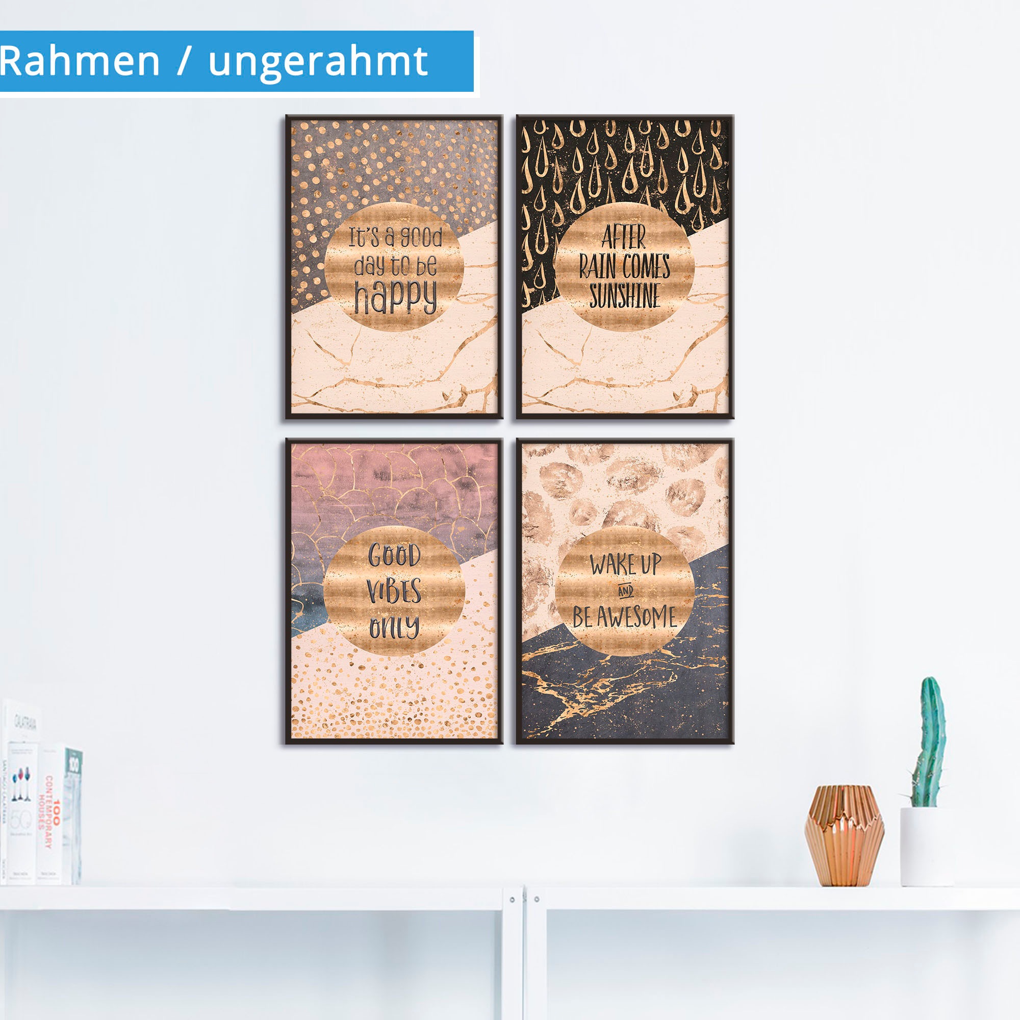 Artland Poster »4 Lebensweisheiten Gold«, Poster, Bild, Sprüche St.), Texte, (4 Wandposter kaufen & Wandbild, bequem