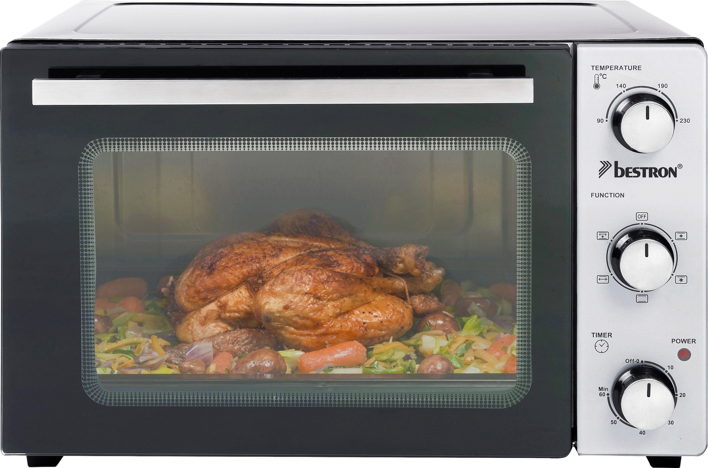 bestron Minibackofen Jahren Garantie Gerät«, mit Drehspieß, XXL Schwarz 1500 »2-in-1 Edelstahl, 3 W, mit