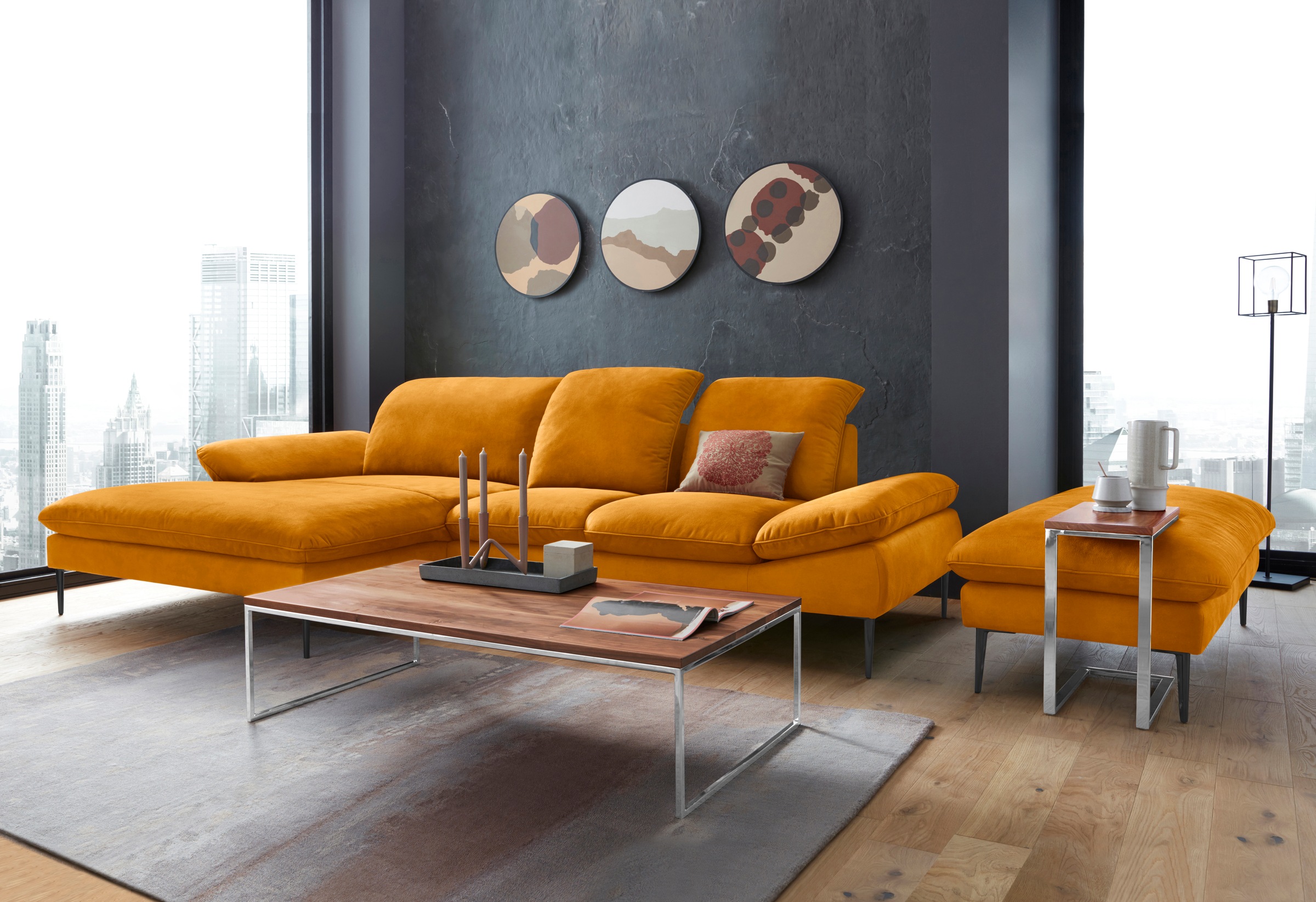 W.SCHILLIG Ecksofa »enjoy&MORE, Designsofa, elegant und bequem, L-Form« Sitztiefenverstellung, Füße schwarz pulverbeschichtet, Breite 310 cm