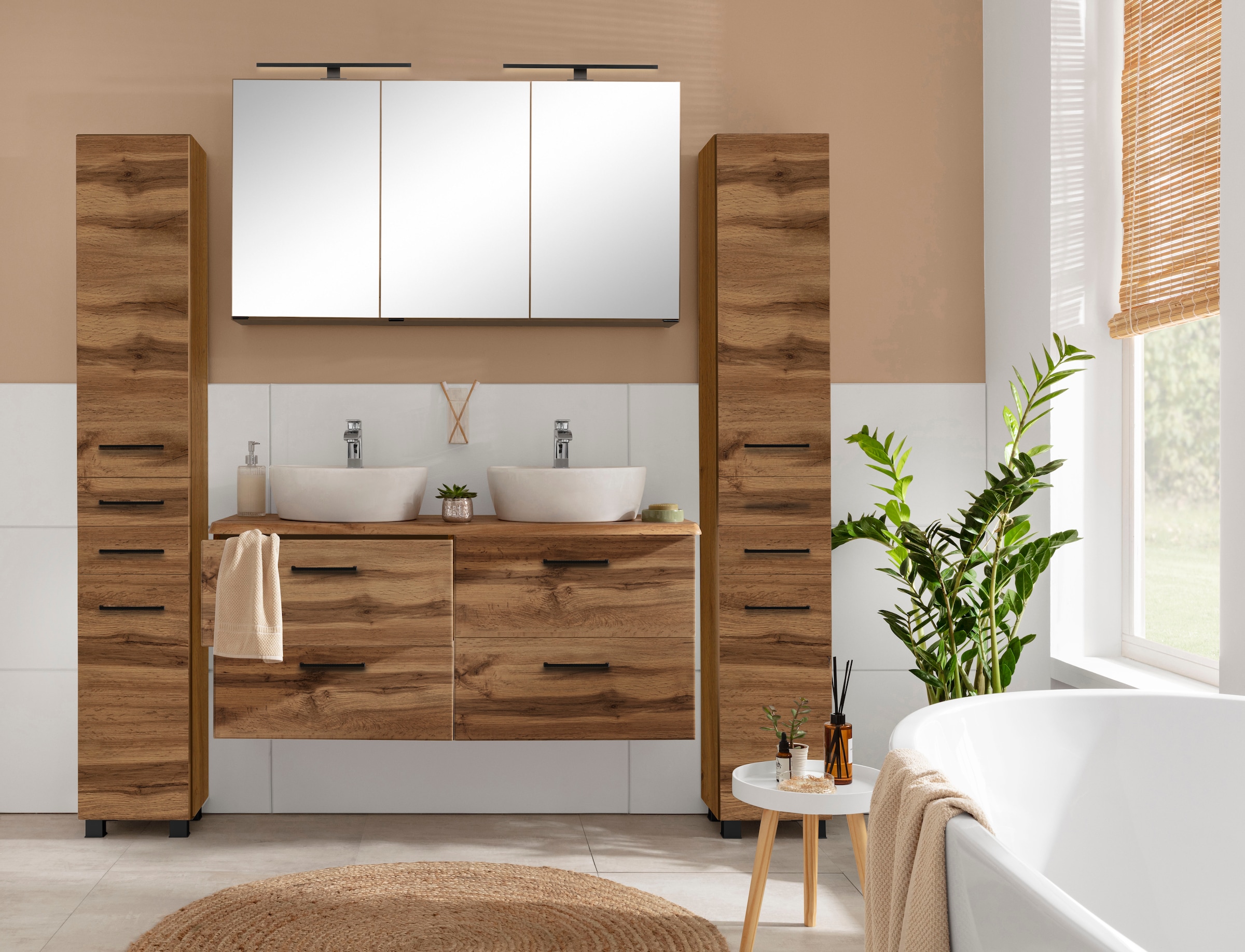 welltime Spiegelschrank »"Trento", Badezimmerschrank, Badmöbel«, Breite 120 cm, mit 3D-Effekt, Spiegeltüren, inklusive LED-Beleuchtung
