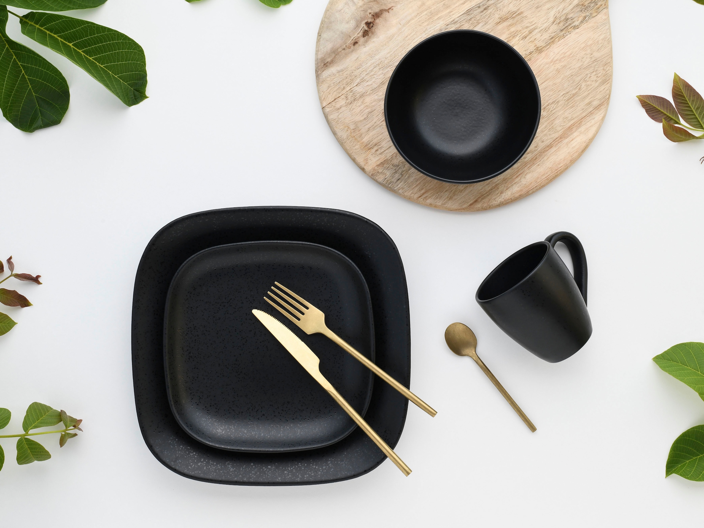 CreaTable Kombiservice »Magic Black Square«, (Set, 16 tlg.), Spezialglasur mit glänzenden Sprenkeln