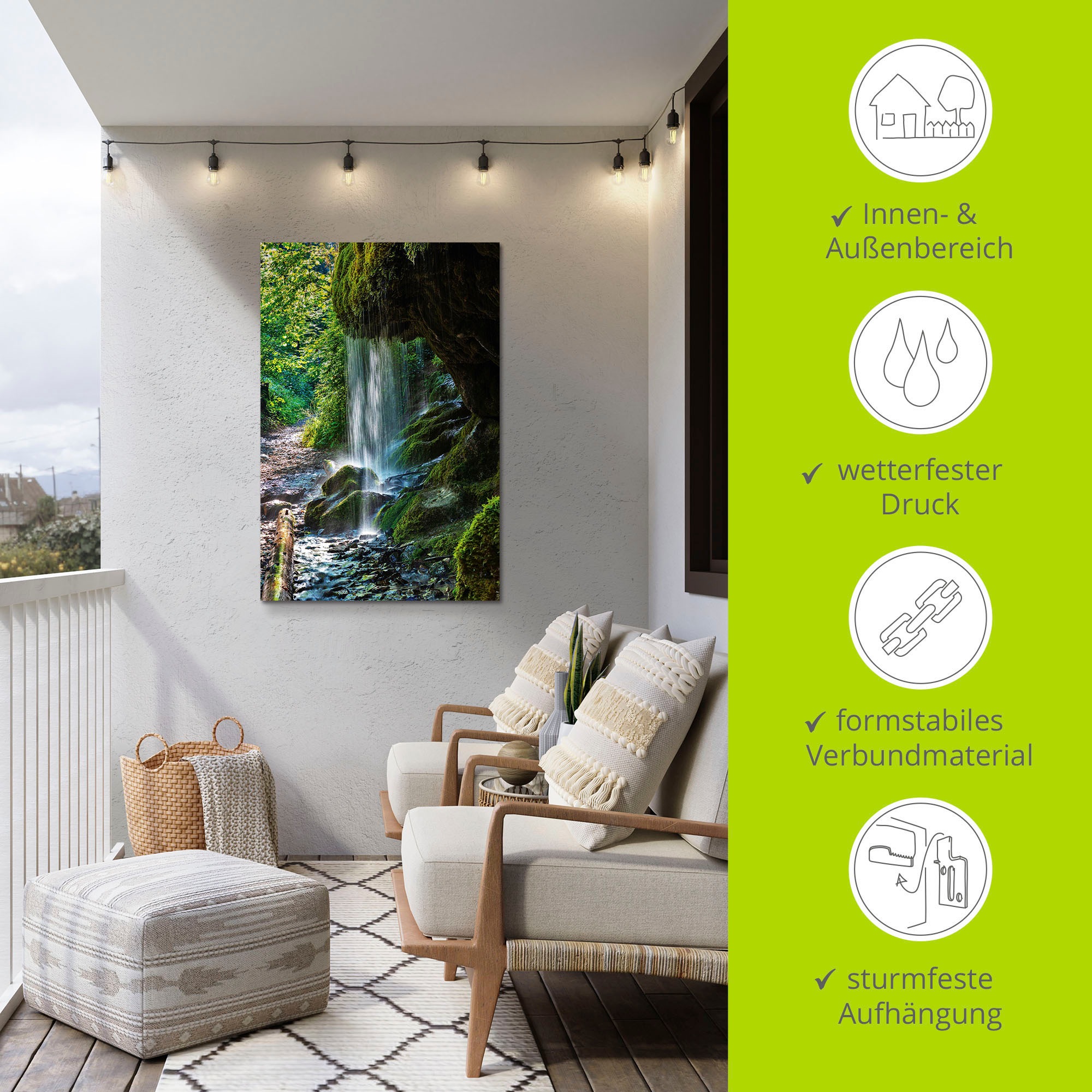 Artland Wandbild »Moosbedeckter Wasserfall«, Wasserfallbilder, (1 St.), als Alubild, Outdoorbild, Leinwandbild, Wandaufkleber, versch. Größen