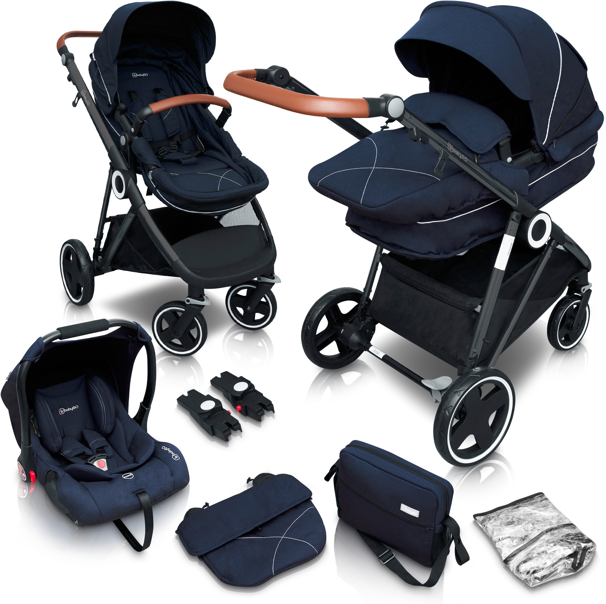 Kombi-Kinderwagen »Halime 3in1, Blue Black«, inklusive Babywanne, Babyschale,...