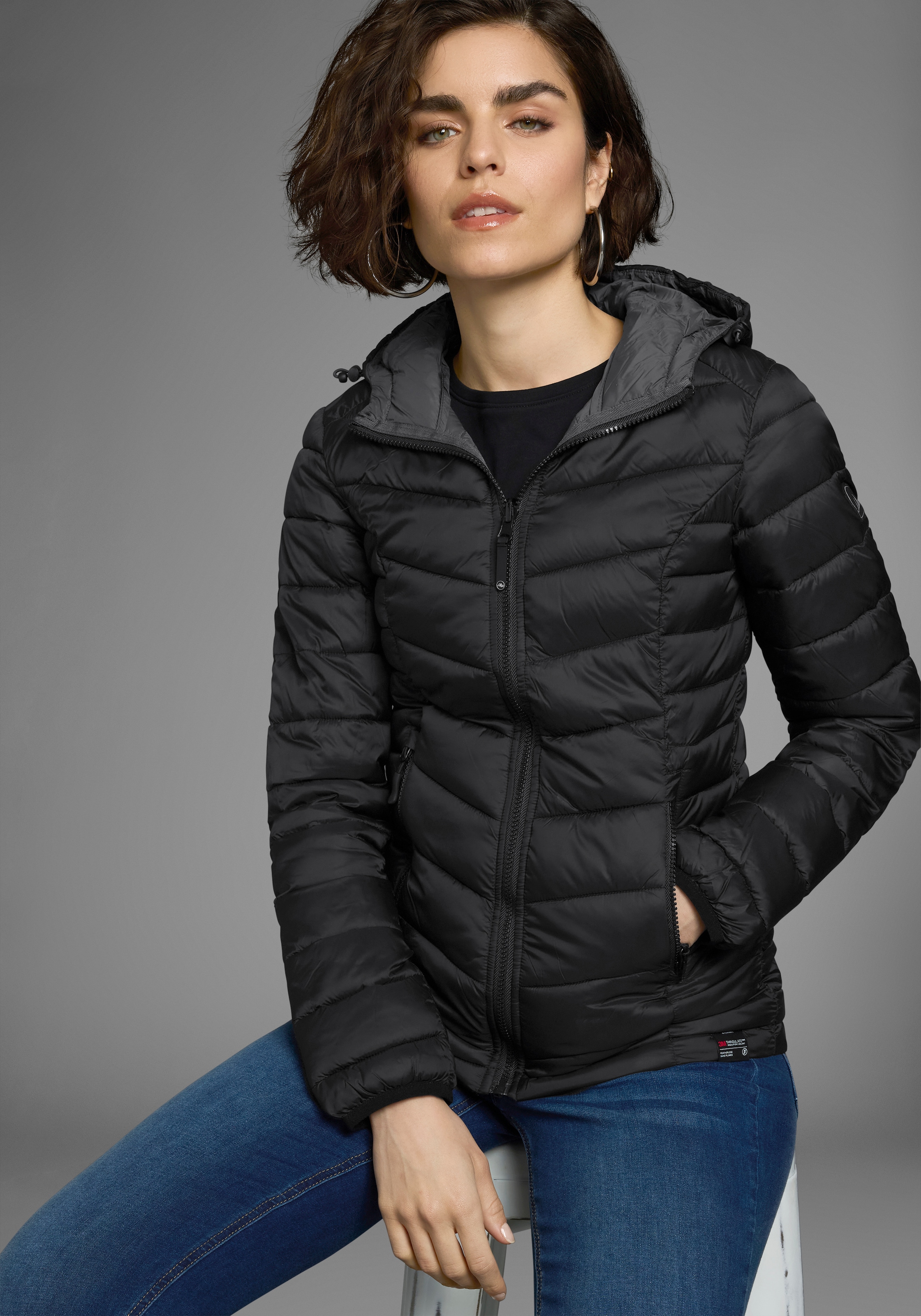 Polarino Steppjacke, mit Kapuze, für kühle Tage, aus leichtem Webmaterial, wasserabweisend