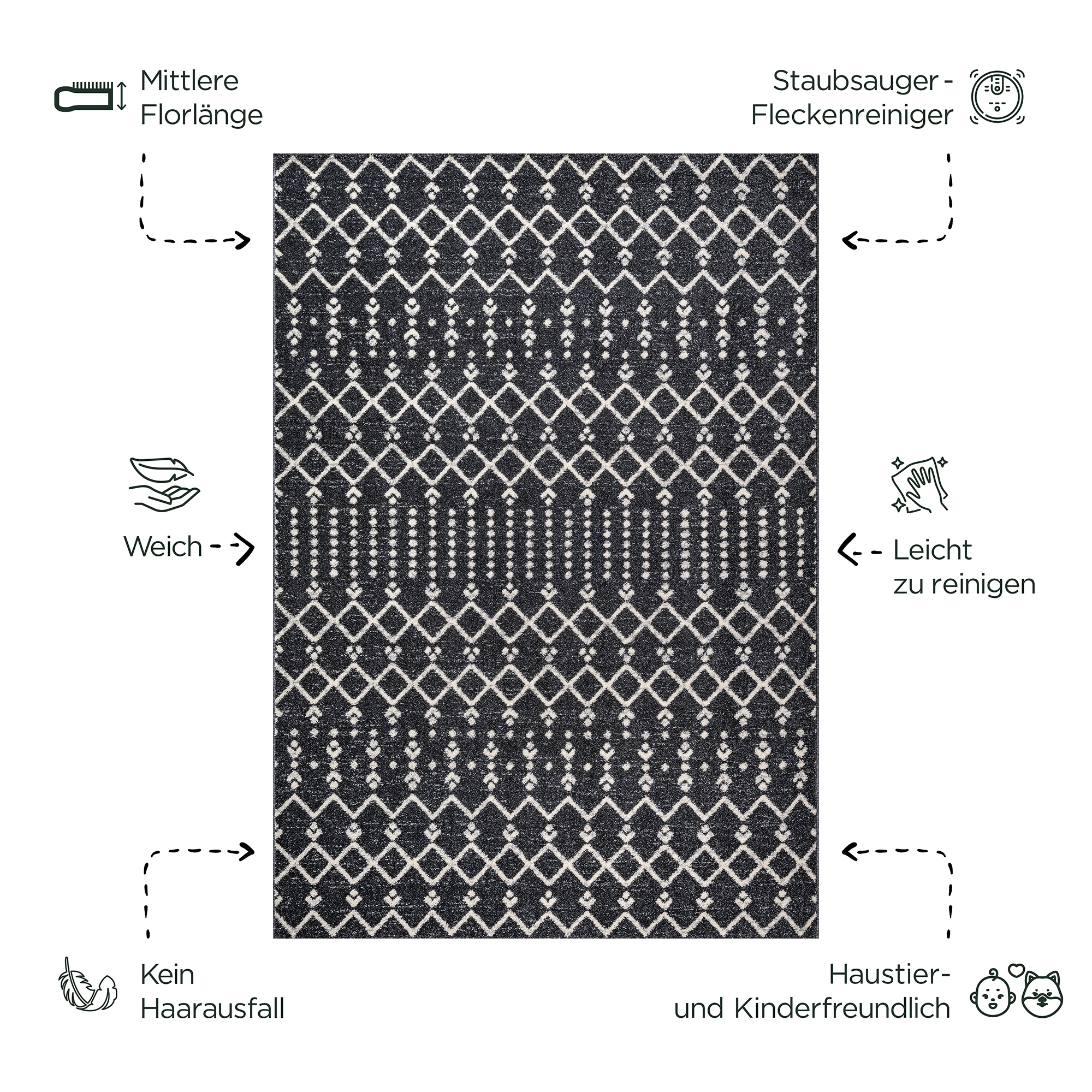 Sanat Teppich »Boho 8205« rechteckig 10 mm Höhe Kurzflor, robust, Boho, Scandic, für Fussbodenheizung geeignet