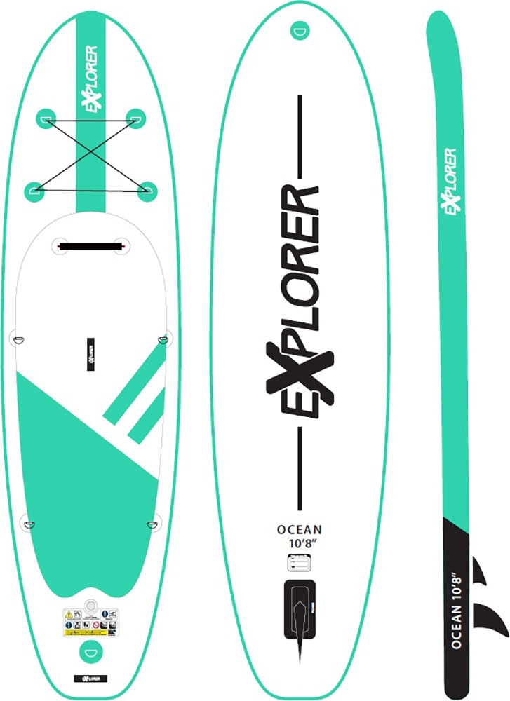 EXPLORER Inflatable SUP-Board »Ocean 10‘8“ Aufblasbares Stand Up Paddle Set (325x84x15cm)«, (Set, 8 tlg., incl. Zubehör, Kajaksitz, Fußschlaufe)