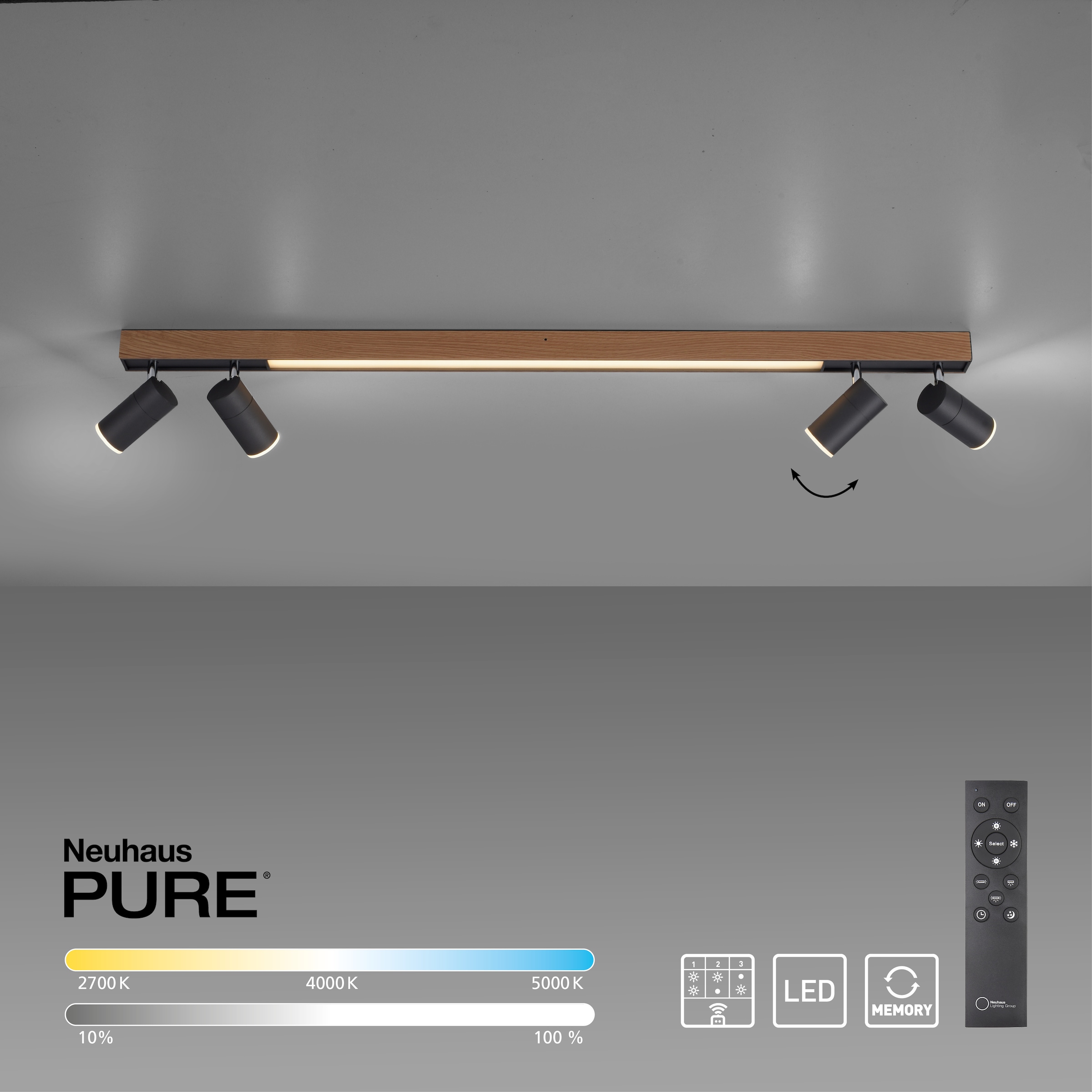 Neuhaus PURE LED Deckenleuchte »PURE Lines Spot« LED-Board 1 Stk. warmweiß - kaltweiß Spots dreh- und schwenkbar, CCT, dimmbar