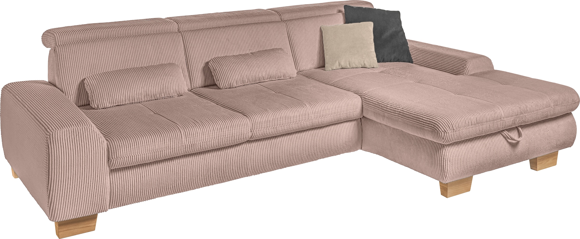 set one by Musterring Ecksofa whlw. mit Funktion, Kaltschaum, in Cord, rose, Sitzhöhe 49