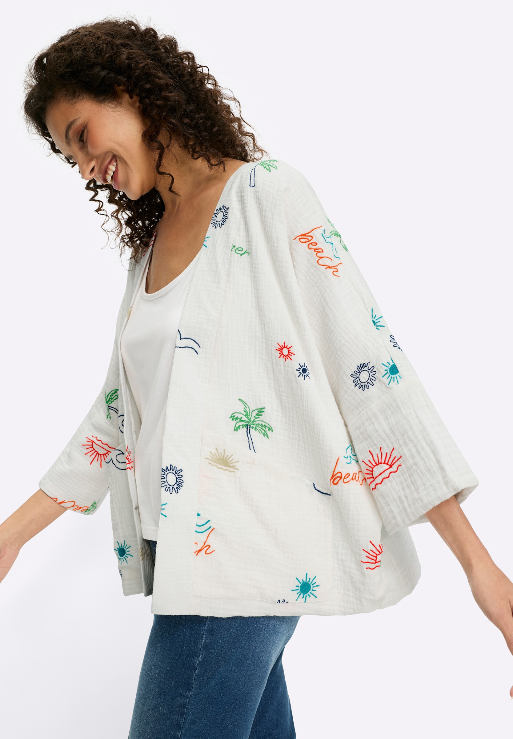 heine Blusenblazer »Blusenjacke Blusenjacke mit Kontraststickerei«