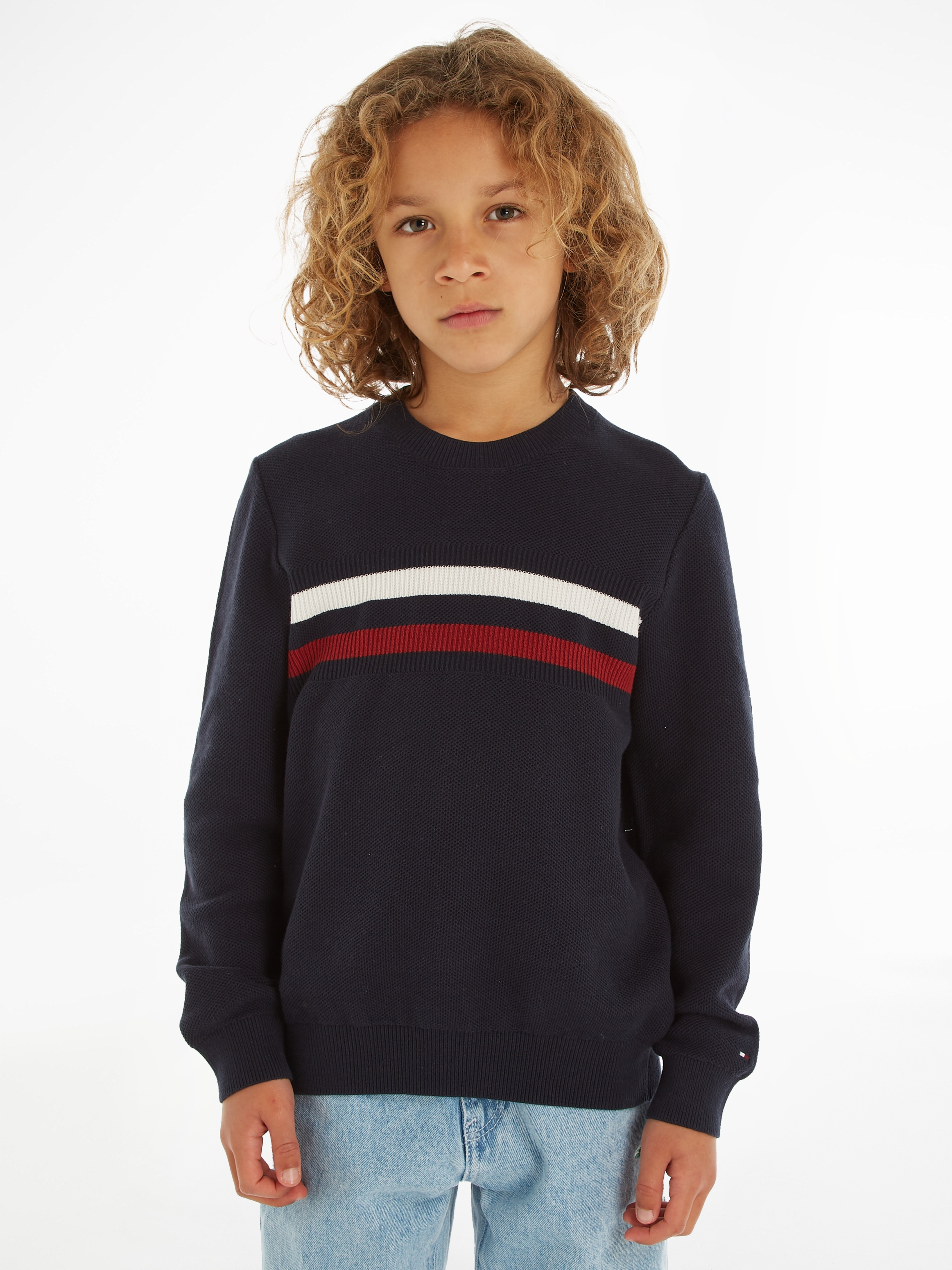 Strickpullover »GLOBAL STRIPE STRUCTURE SWEATER«, mit Kontrastnähten in Labelfarben...