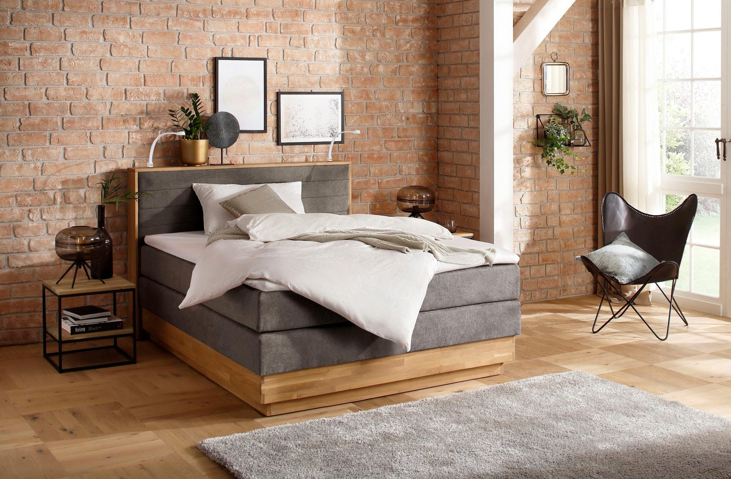 Home affaire Boxspringbett »Cavan«, Eiche, inkl. Bettkasten & Topper, verschiedene Härtegrade (auch H4)