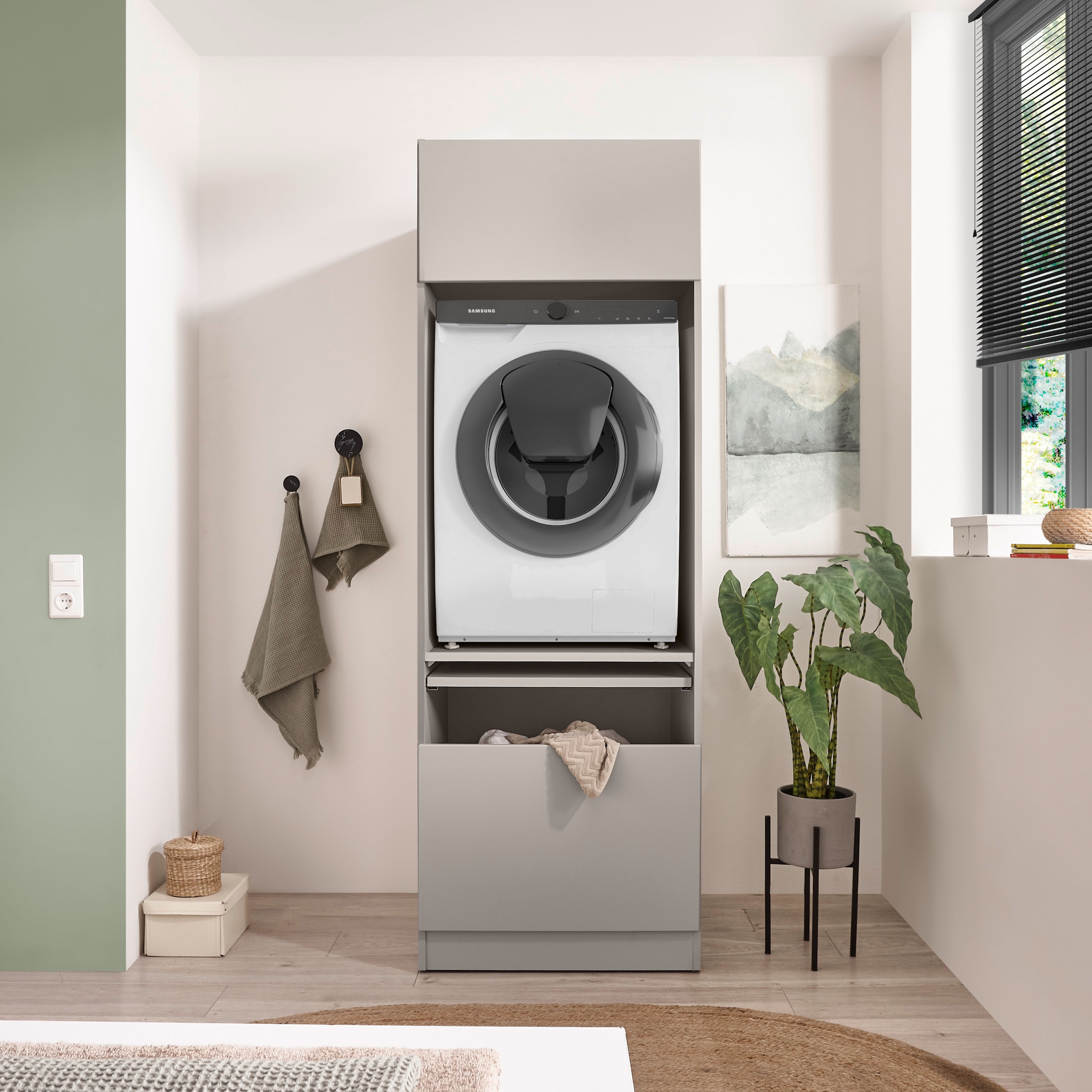 BASIC by Balculina Waschmaschinenumbauschrank »Washhome B/H/T 67x200x68 cm« 1 Stk. tlg. Breite 67cm, Metallschubkasten, Softclose