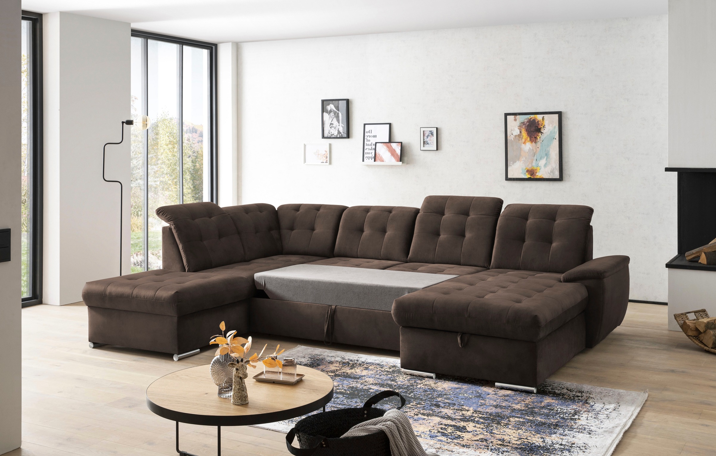 exxpo - sofa fashion Wohnlandschaft »Durango, aufwendige Sitz- und Rückenverarbeitung, bequem, U-Form«, inkl. Kopfteilverstellung, wahlweise mit Bettfunktion und Bettkasten