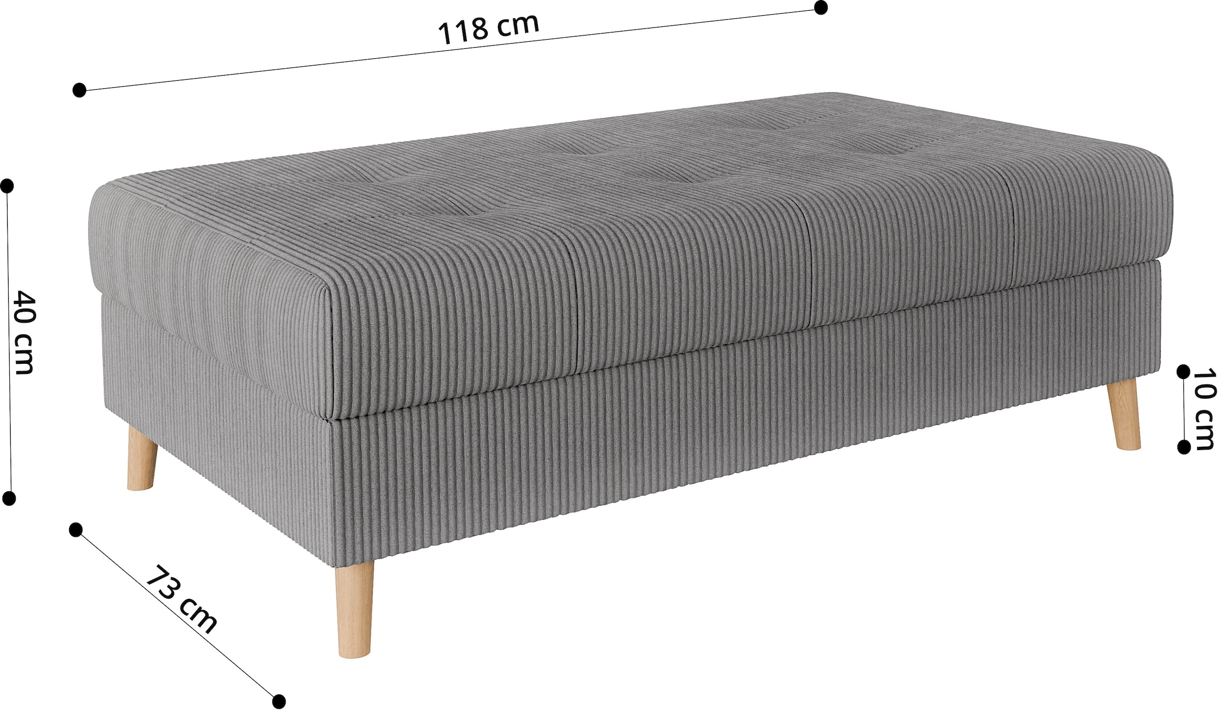 Home affaire Polsterhocker »CHARRE XXL, Steppung im Sitzbereich, Maße: B/T/H: 118/73/40 cm«, passend zur Serie CHARRE, auch in Cord und Bouclé