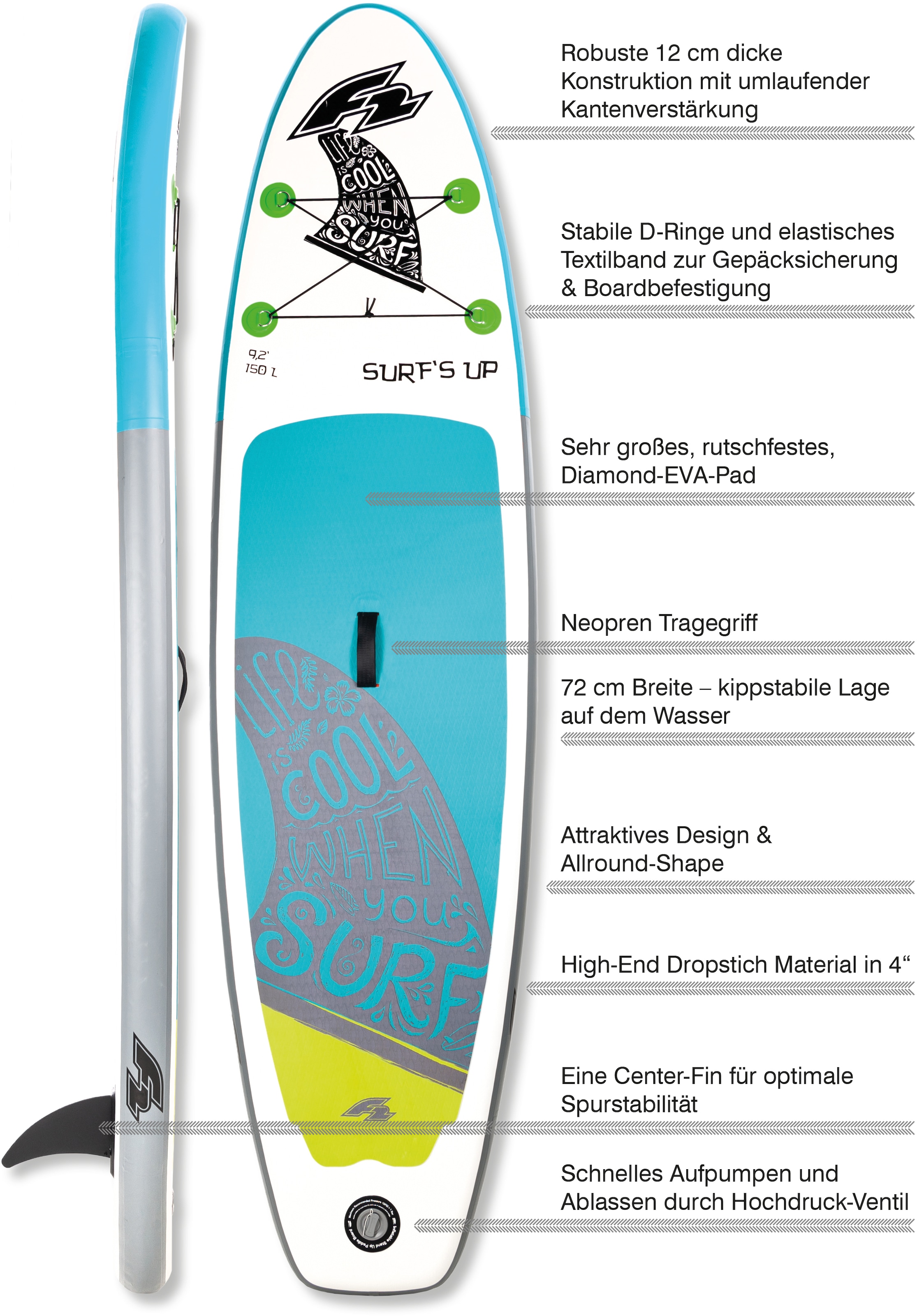 F2 Inflatable SUP-Board »F2 Surf\'s Up Kids«, (4 tlg.), ohne Paddel bei