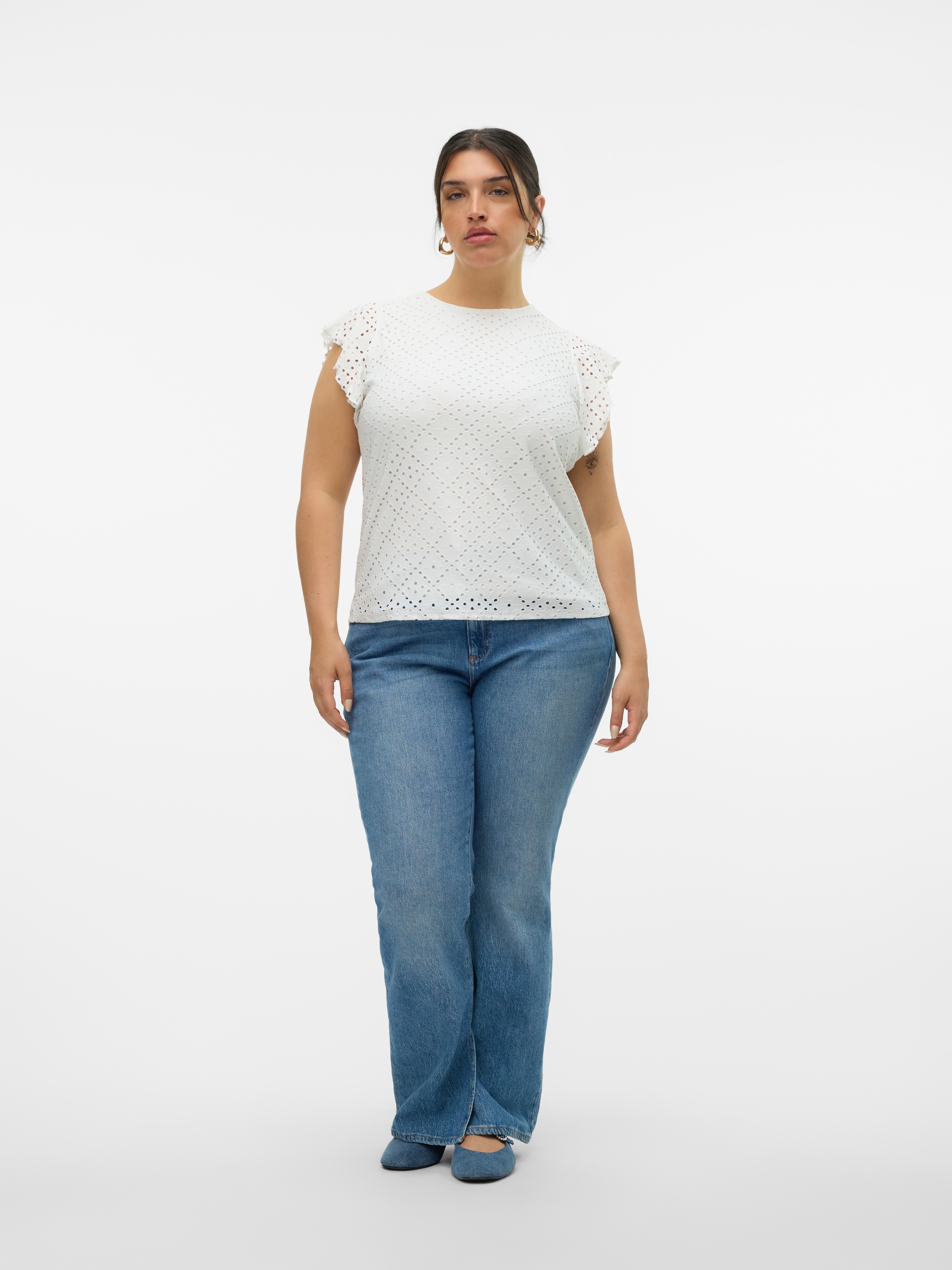 Vero Moda Curve Spitzenshirt »VMCTASSA SL FRILL TOP NOOS CUR« Materialmix, loose fit
