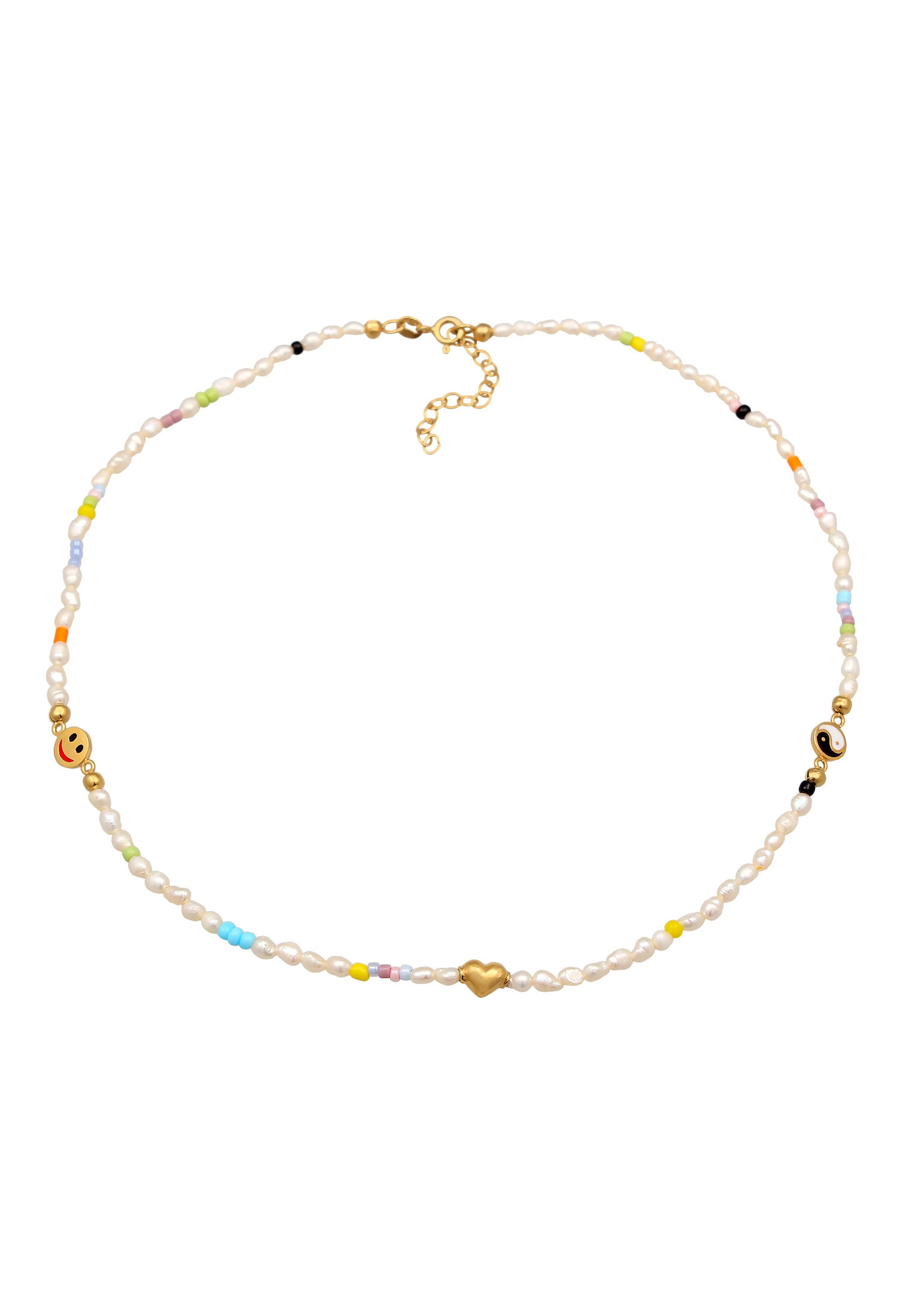 Elli Silberkette »Halskette Süßwasserperlen Yin & Yang Herz Smiling 925 Silber«