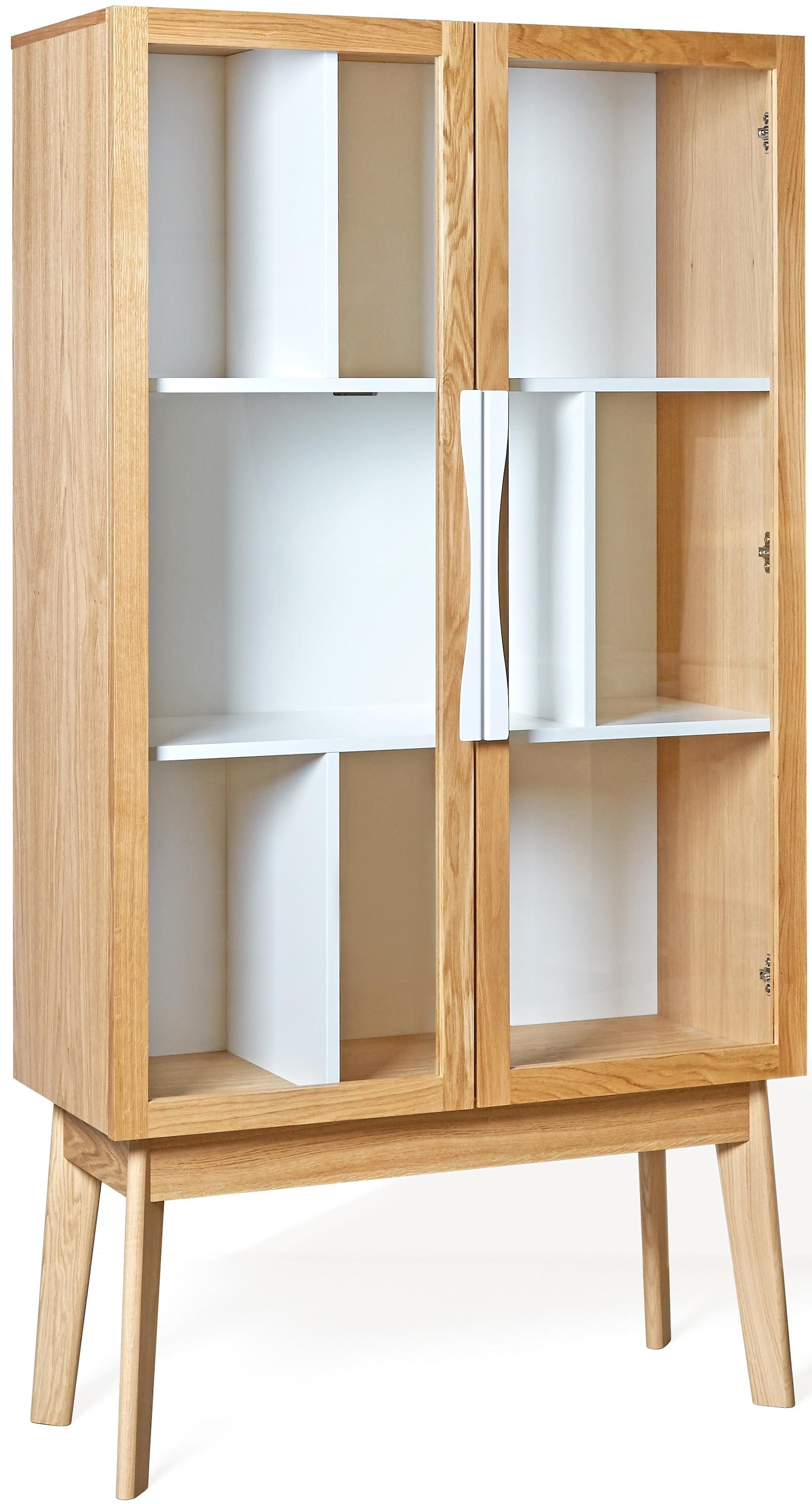 Glaseinsätzen, auf Raten »Hilla«, mit 88 Holzfurnier Bücherregal Breite aus Eiche Woodman bestellen Türen cm,