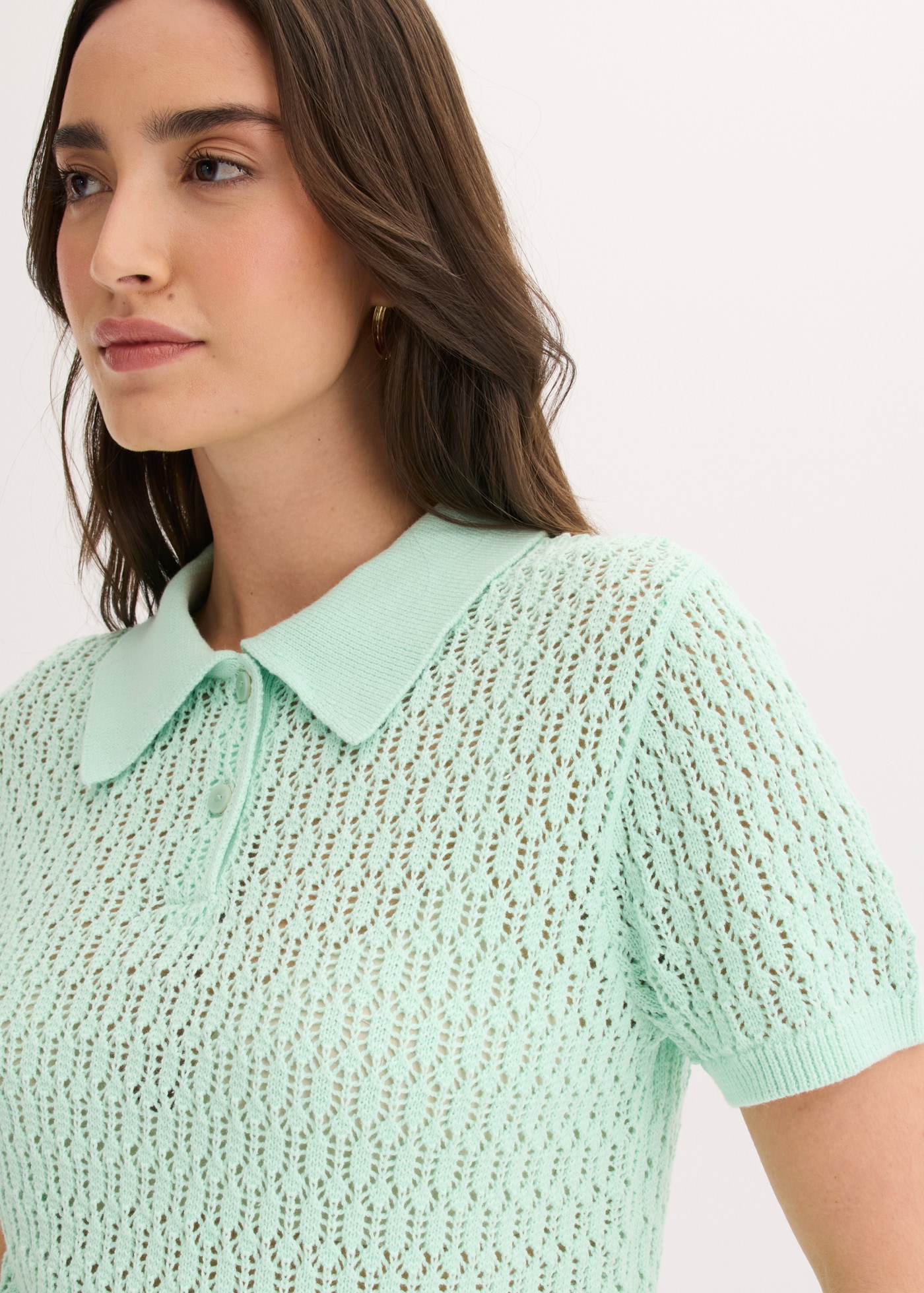 bonprix Strickpullover aus reiner Baumwolle, bequeme Passform, mit Ajour-Strickmuster