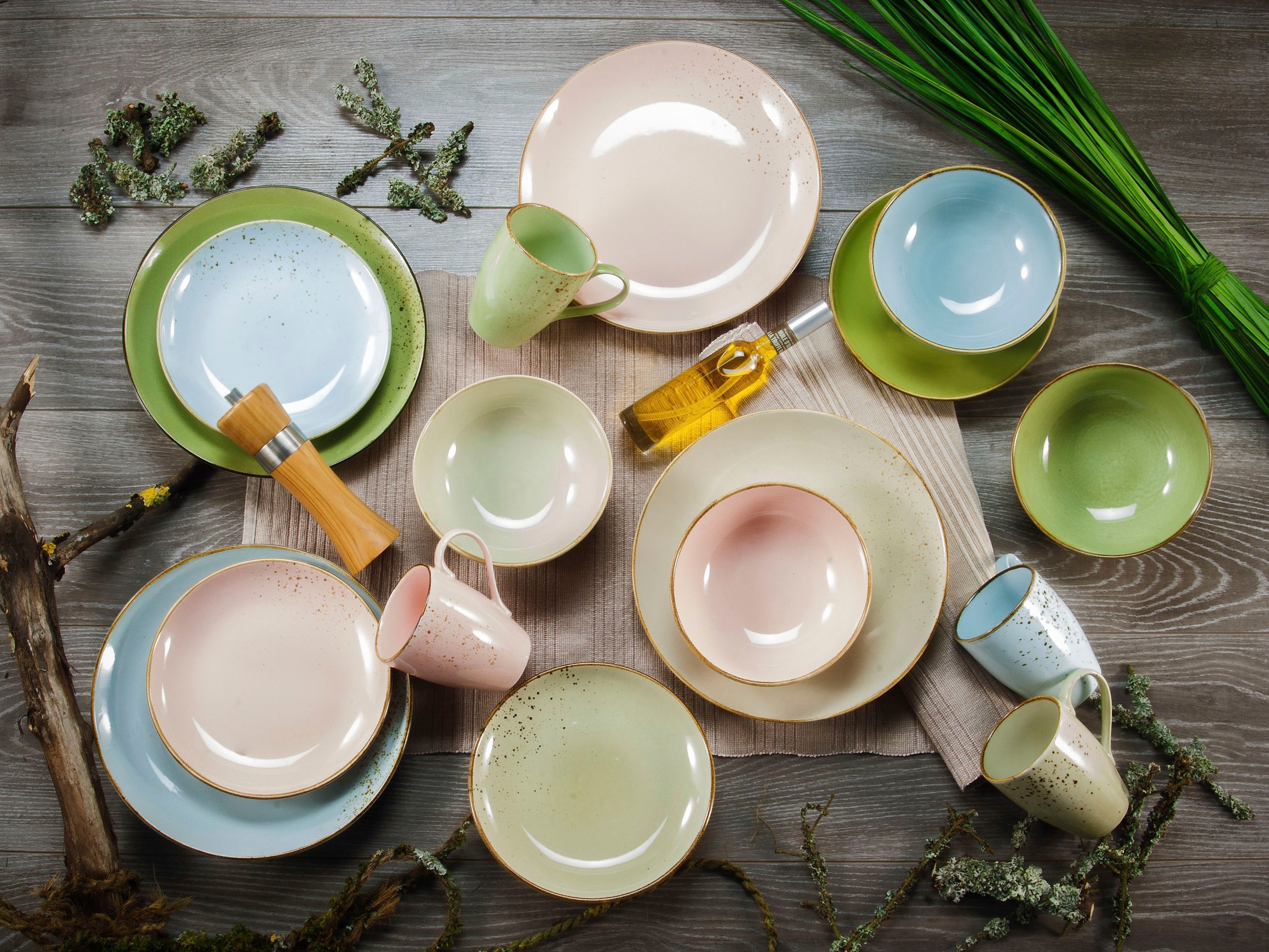 CreaTable Kombiservice »Geschirr-Set NATURE COLLECTION Pastell«, (Set, 16 tlg., Kaffeeservice und Tafelservice im Set, für 4 Personen), Service, Pastelltöne, 16 Teile, für 4 Personen