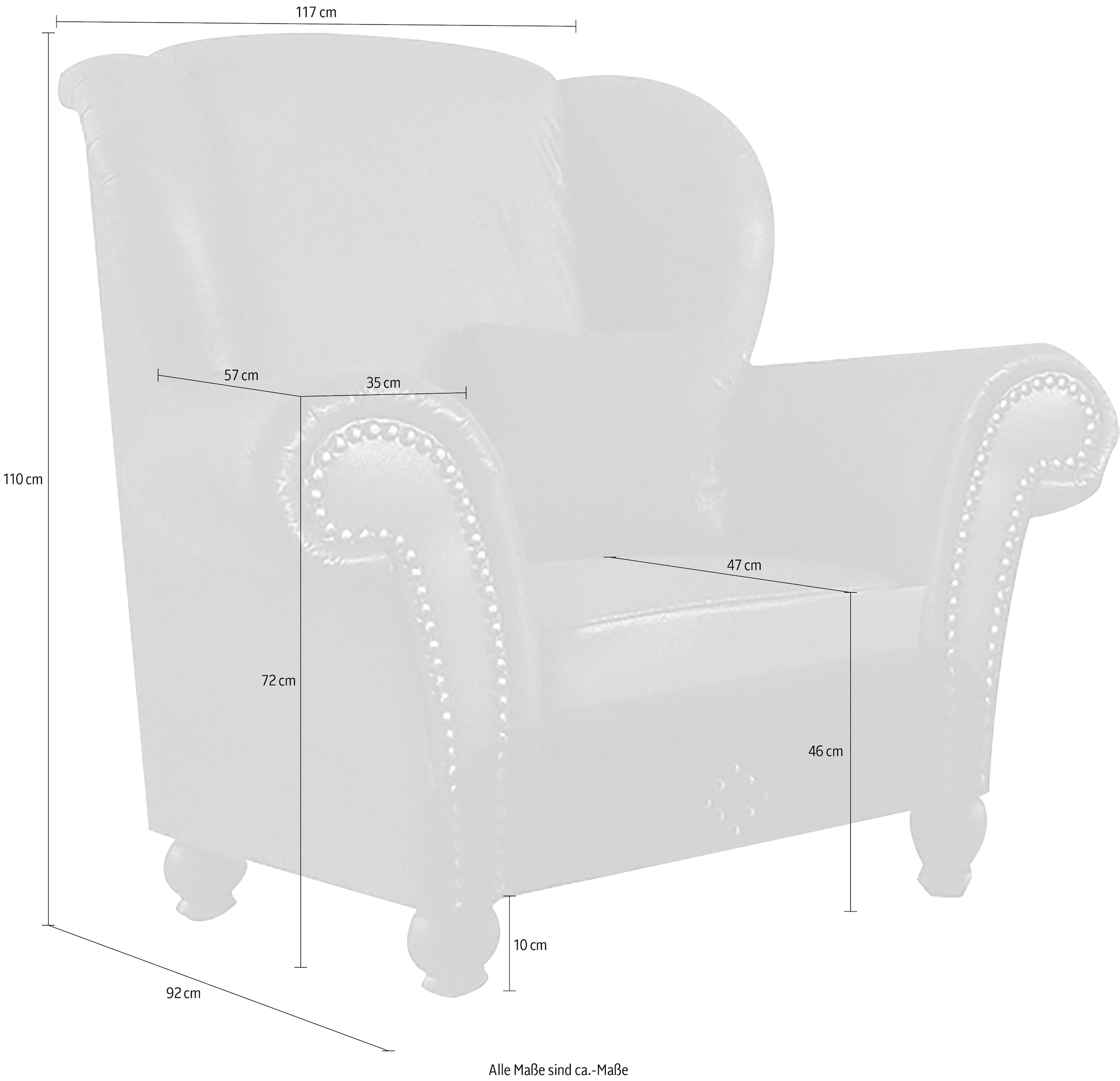 Home affaire Sessel »King George gemütlicher Ohrensessel mit Ziernägeln, mit Federkern«