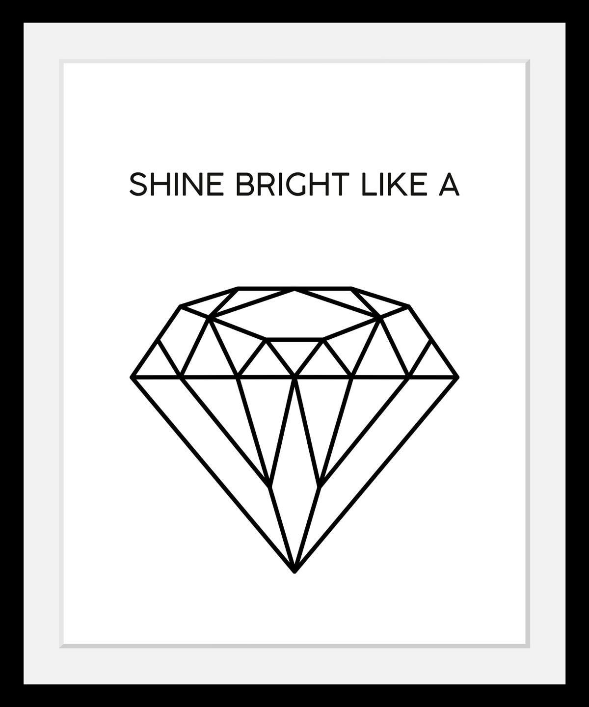 queence Bild »Diamant«, Schwarz-Weiß-Schriftzug-Motivationsbilder-Liebessprüche, HD Premium Poster-Druck inkl. Holzrahmen
