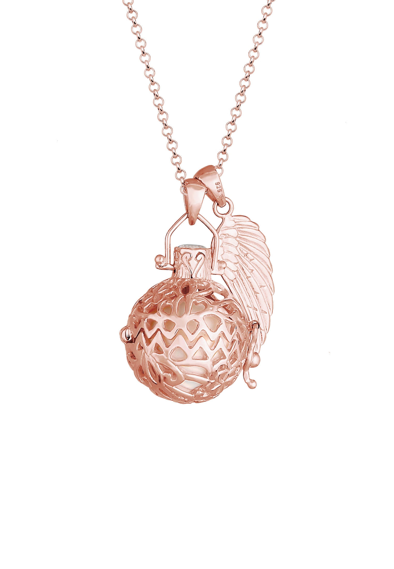 Nenalina Lange Kette »Halskette Engelsflüsterer Granat (16 mm) Flügel 925 Silber«