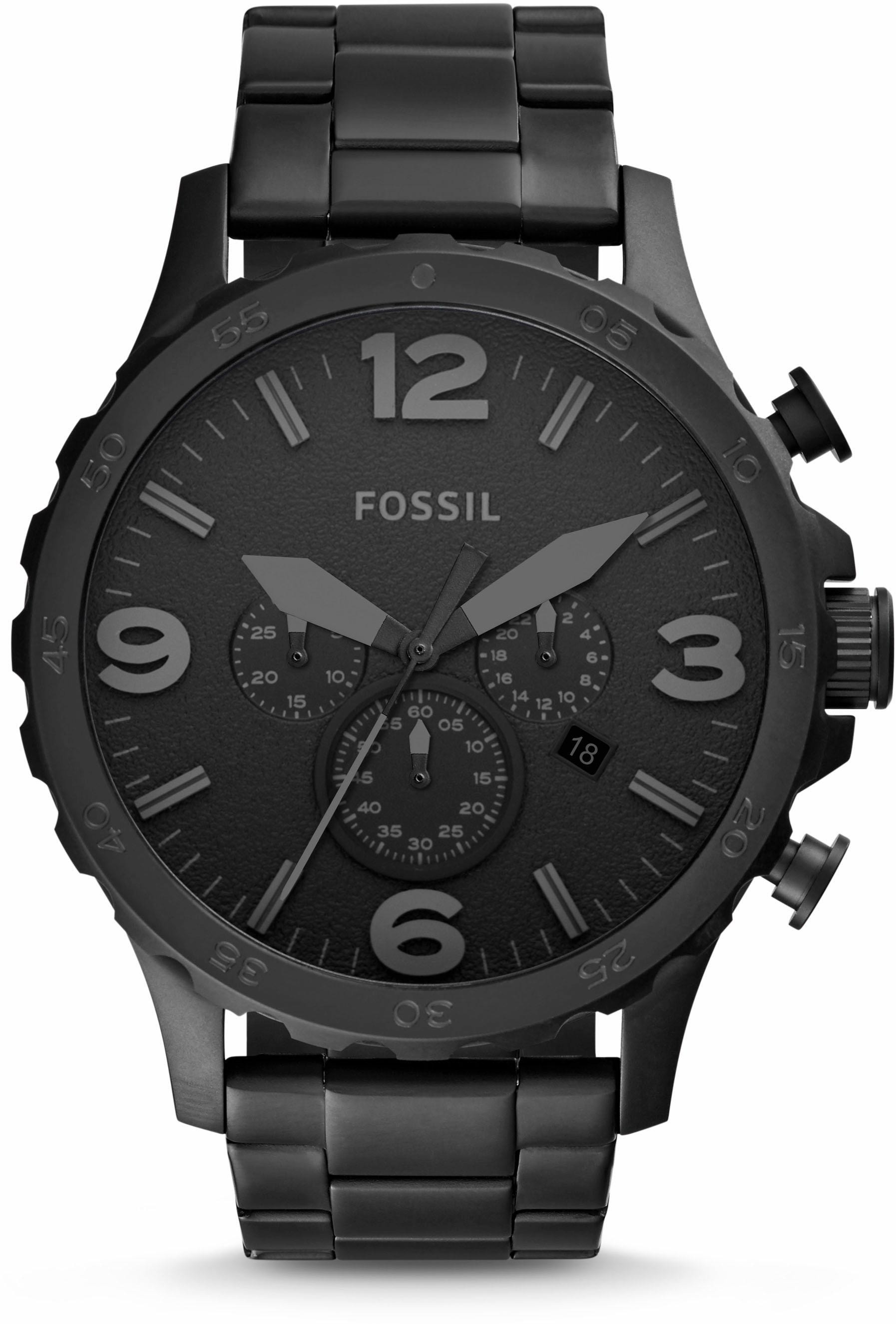 Fossil Chronograph »NATE, JR1401«, Quarzuhr, Armbanduhr, Herrenuhr, Stoppfunktion, Edelstahlarmband,Datum