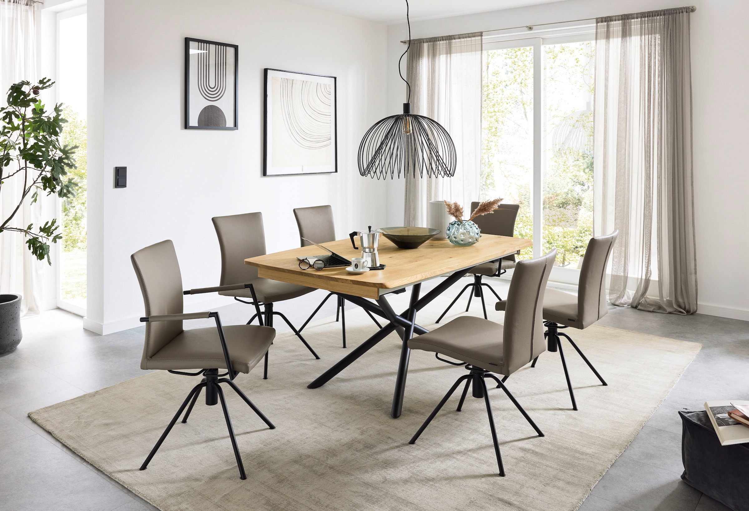 Musterring Polsterstuhl »Helmond 6700«, (Set), 2 St., Echtleder, Drehgestell in schwarz inkl. Rückholfunktion, ohne Armlehne