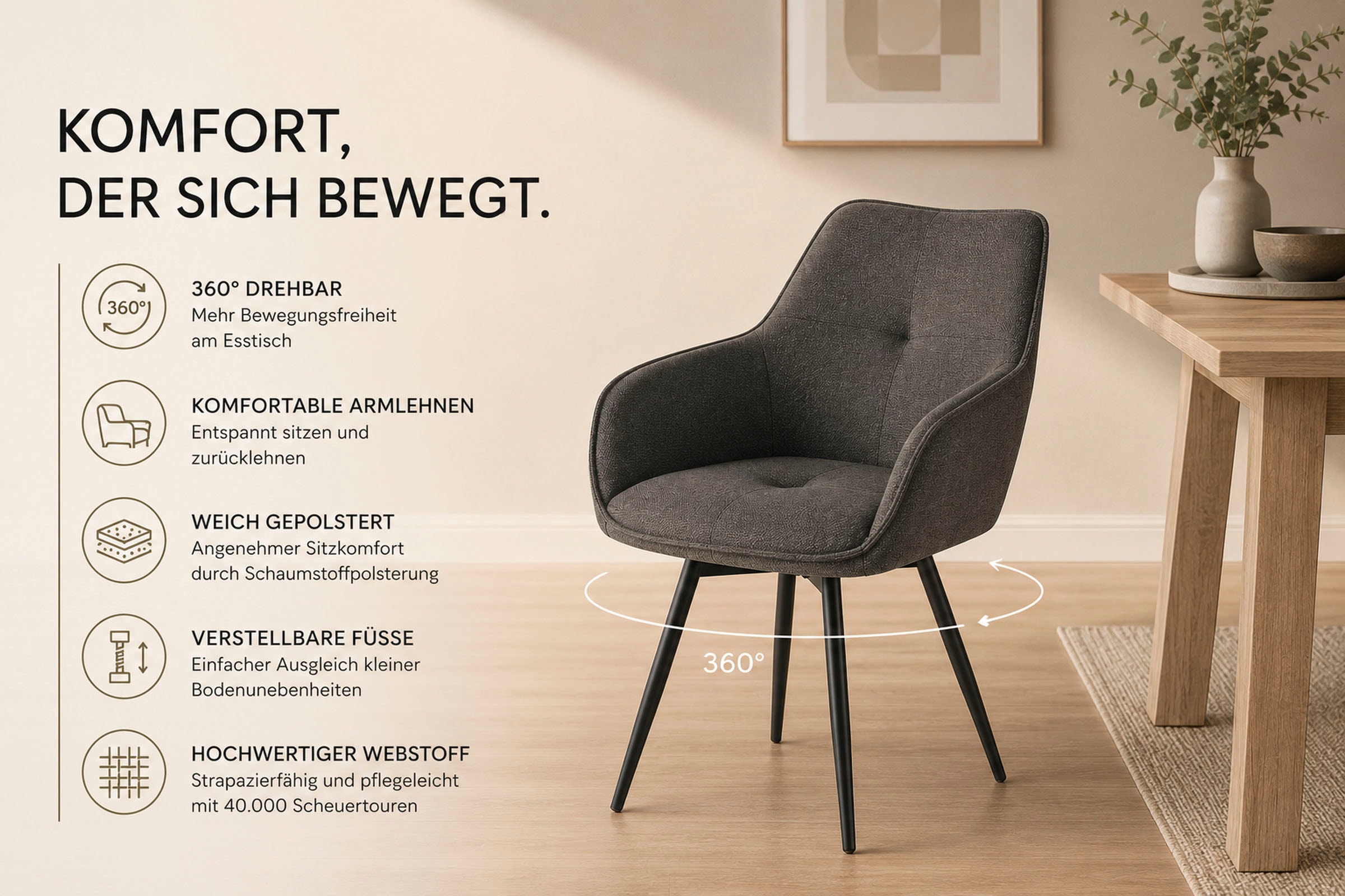 OTTO home »Azura, 2er-Set« (Set) 2 Stk.Moderner Armlehnstuhl mit 360 Grad drehbarer Sitzschale in Webstoff