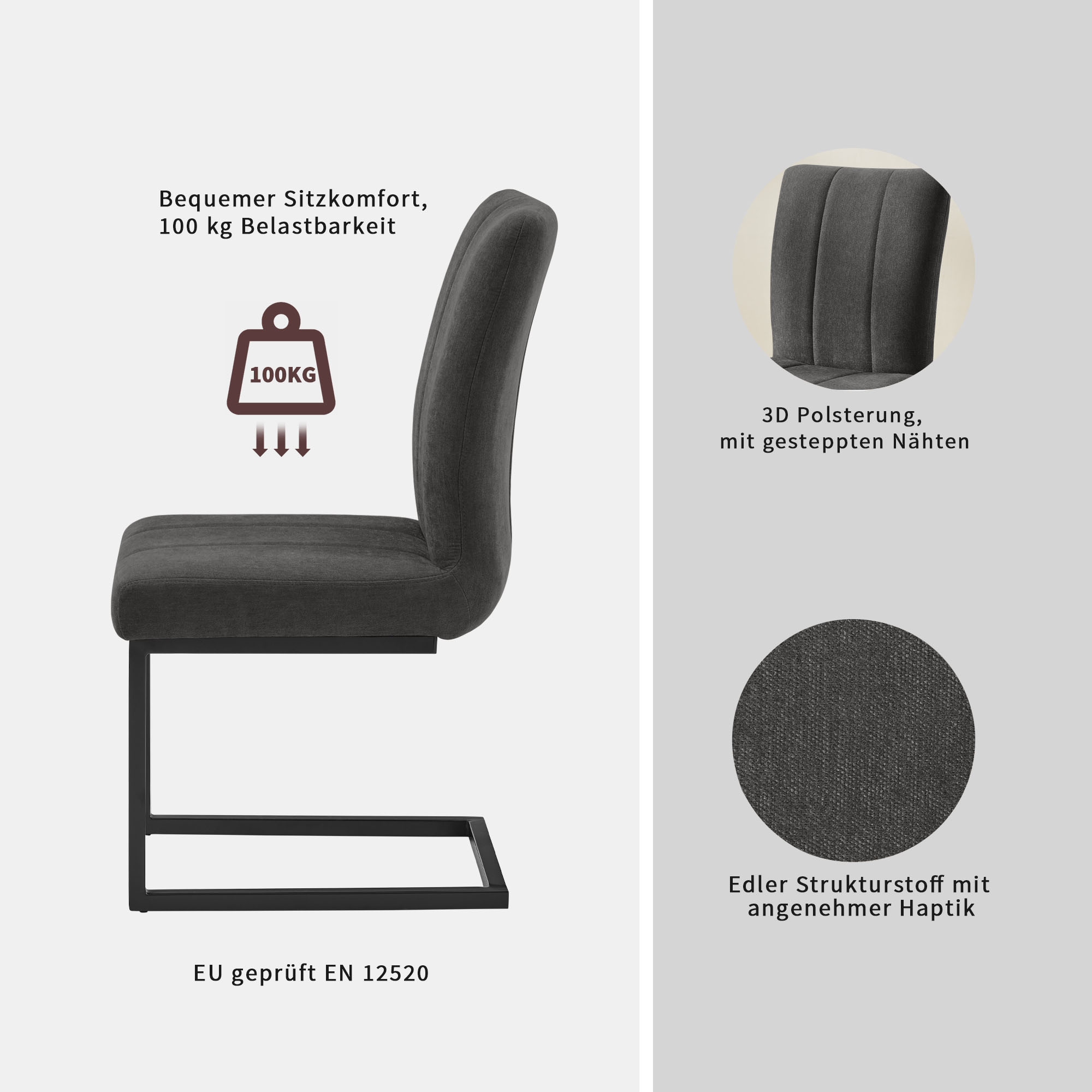 OTTO home Freischwinger »Hennia« (Set) 2 Stk.mit weichem Chenillebezug, Ziernähten, schwarzes Metallgestell