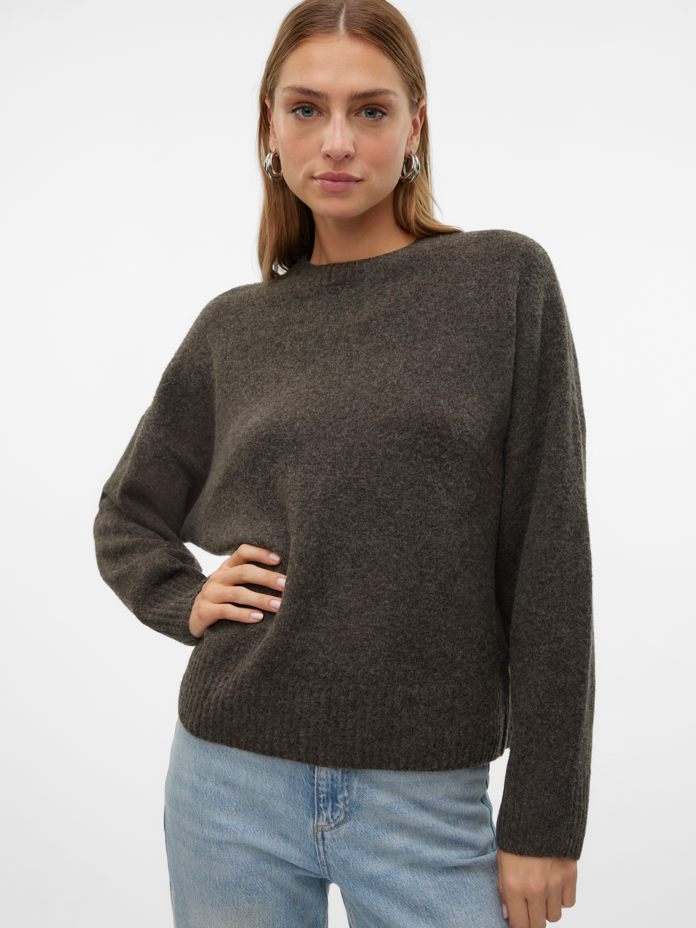 Vero Moda Strickpullover »VMBOOM LS O-NECK PULLOVER GA NOOS« Materialmix, loose fit