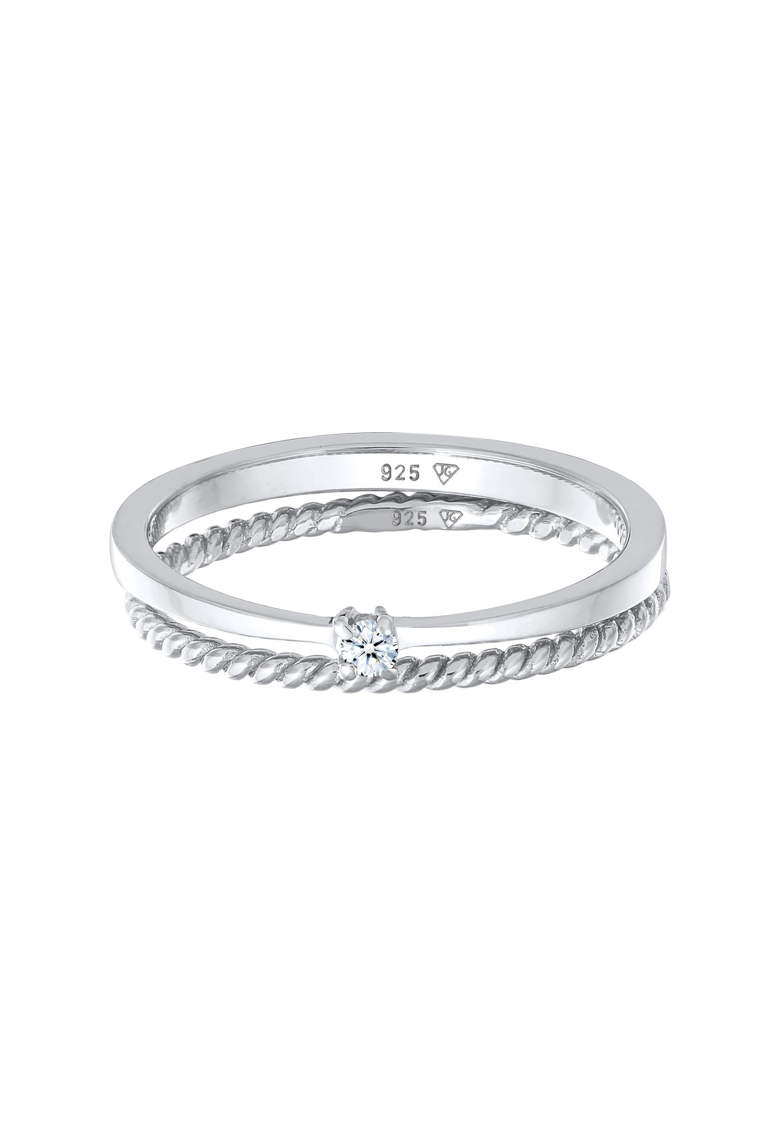Elli DIAMONDS Ring-Set »Ring Diamant (0.03 ct.) Kordel 2er Ring Set 925 Silber«