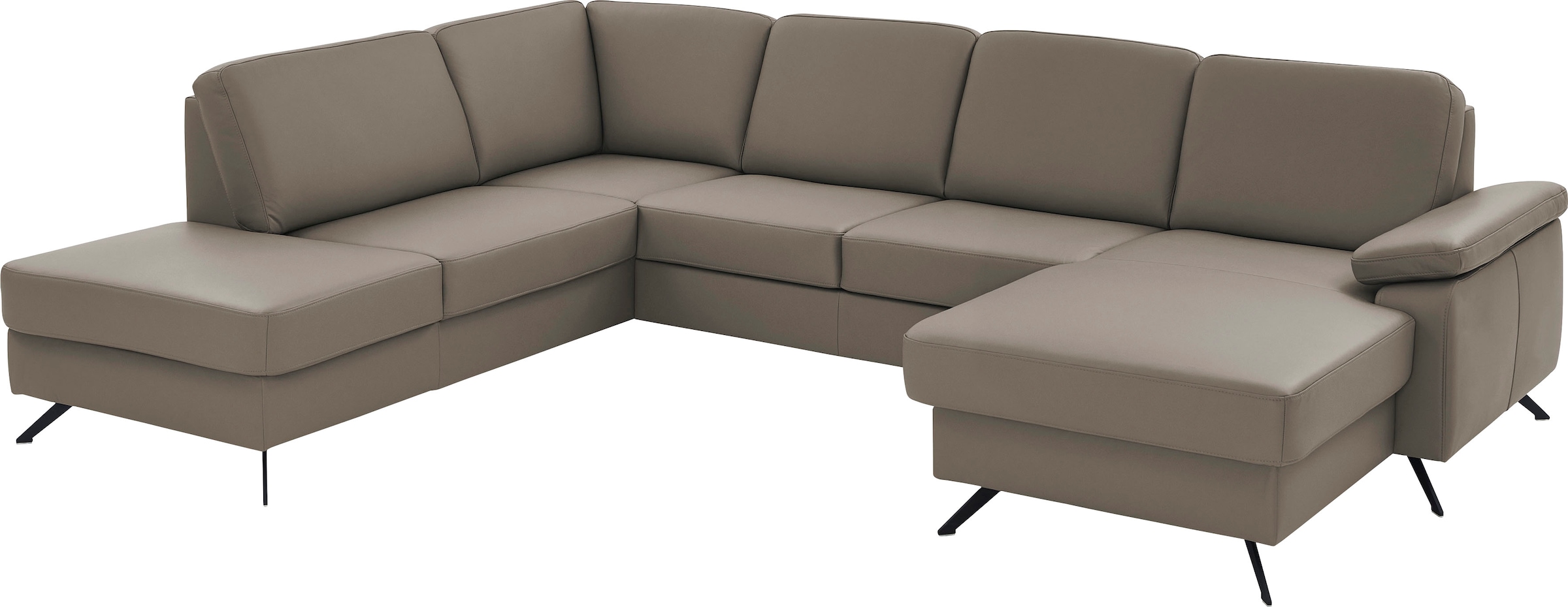 Die PlanBar Wohnlandschaft »PN-EM15047 U-Form, ohne Kopfstützen« Echtleder, wahlweise mit  Bettfunktion u. Stauraum