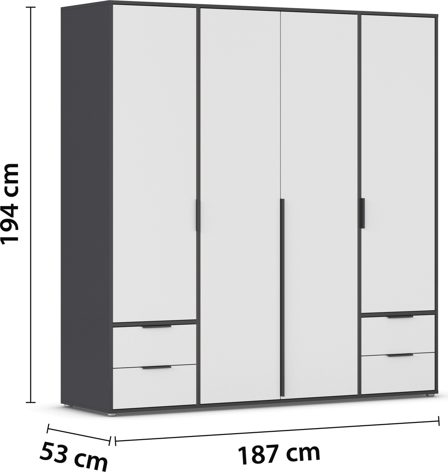 rauch Drehtürenschrank »Kleiderschrank Schrank Garderobe Wäscheschrank NAGATA viel Stauraum«, (in 3 verschiedenen Ausstattungen BASIC/CLASSIC/PREMIUM), mit Schubladen sowie Stangengriffen TOPSELLER MADE IN GERMANY